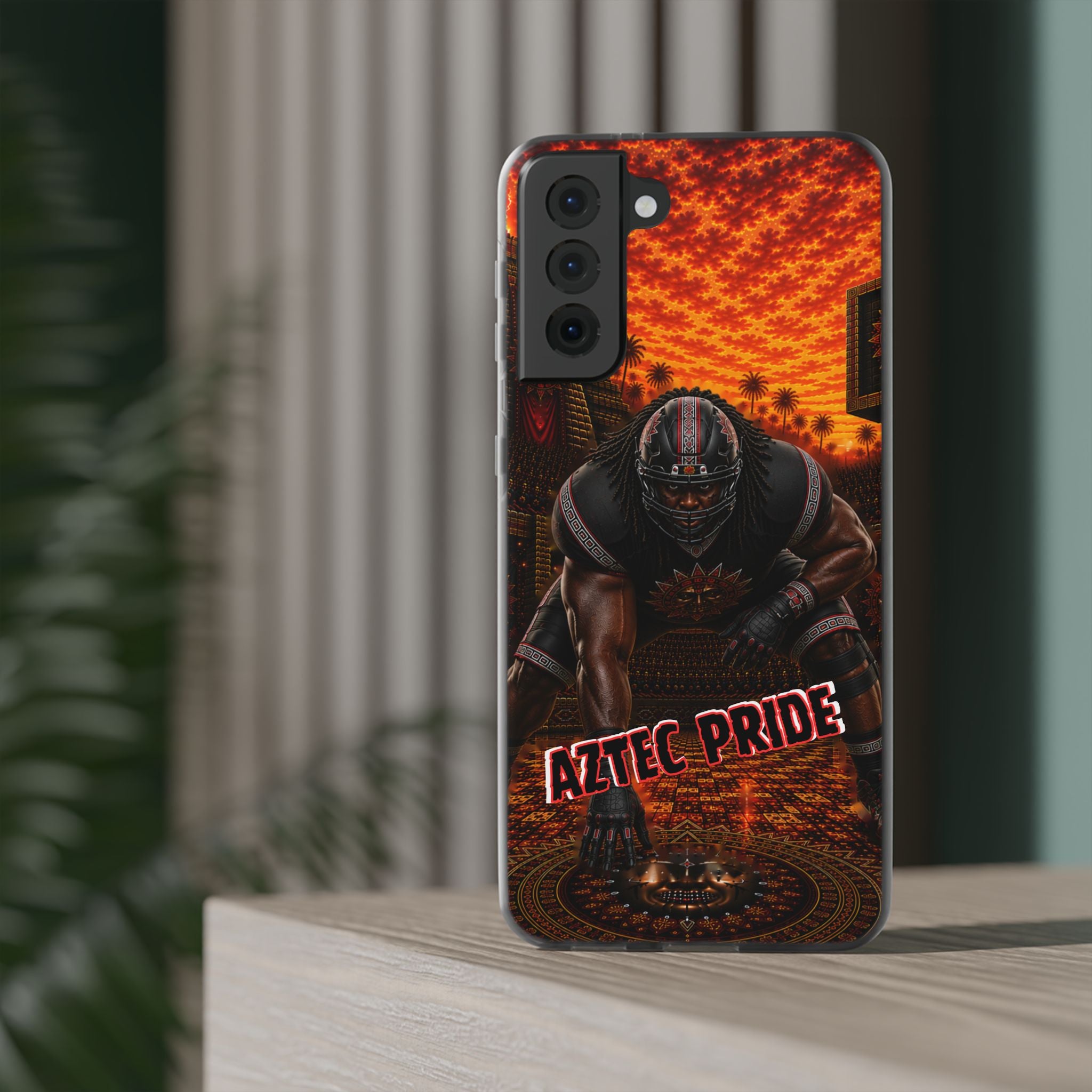 Aztec Football Warrior – Flexi Phone Case (iPhone & Samsung • Clear TPU • Made & Shipped in the USA • 🚚 FREE USA Shipping • Personalized Option)