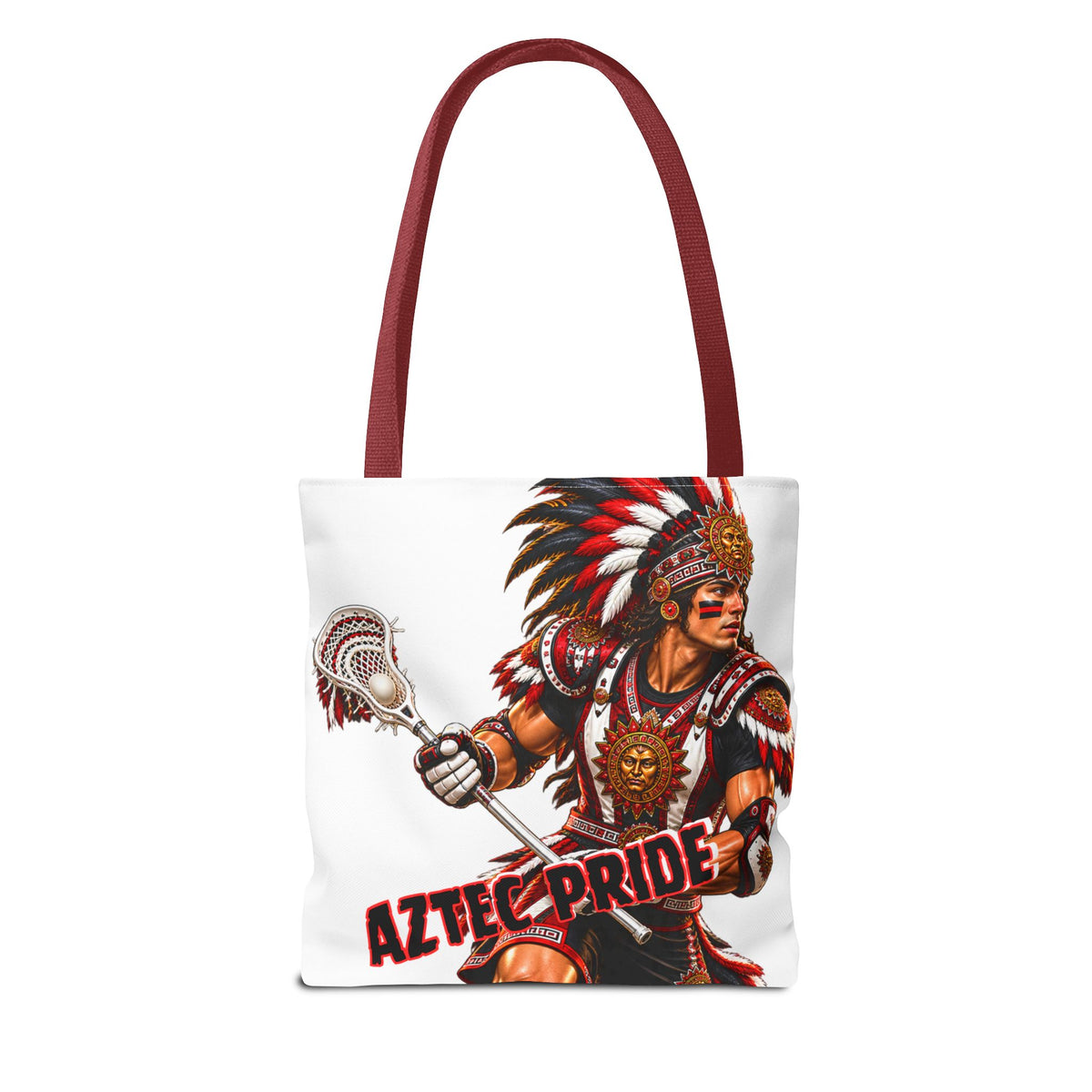 Aztec Lacrosse Male Warrior Tote Bag | Aztec-Inspired AI Art • Made & Shipped in the USA • 🚚 FREE USA Shipping • FREE Personalization