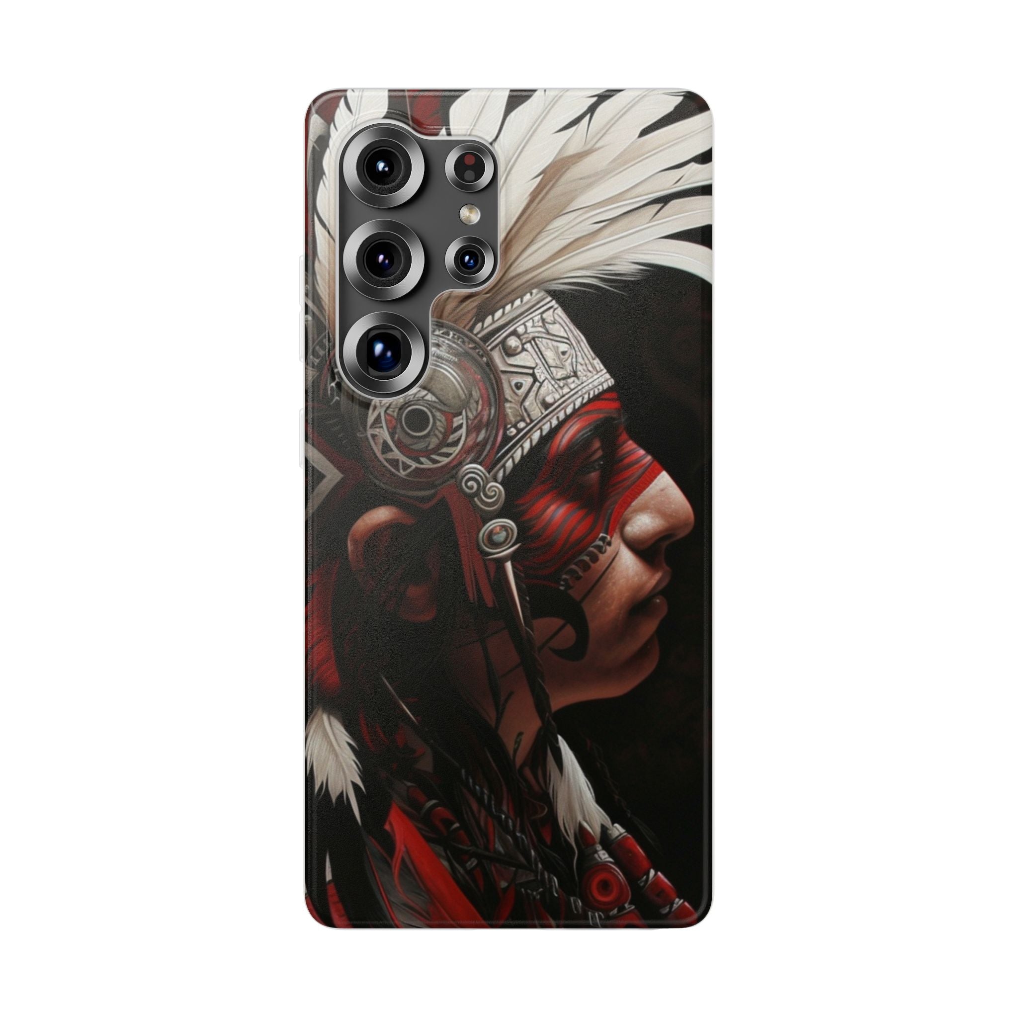 Aztec Warrior King – Flexi Phone Case (iPhone & Samsung • Clear TPU • Made in USA • Personalized Option)