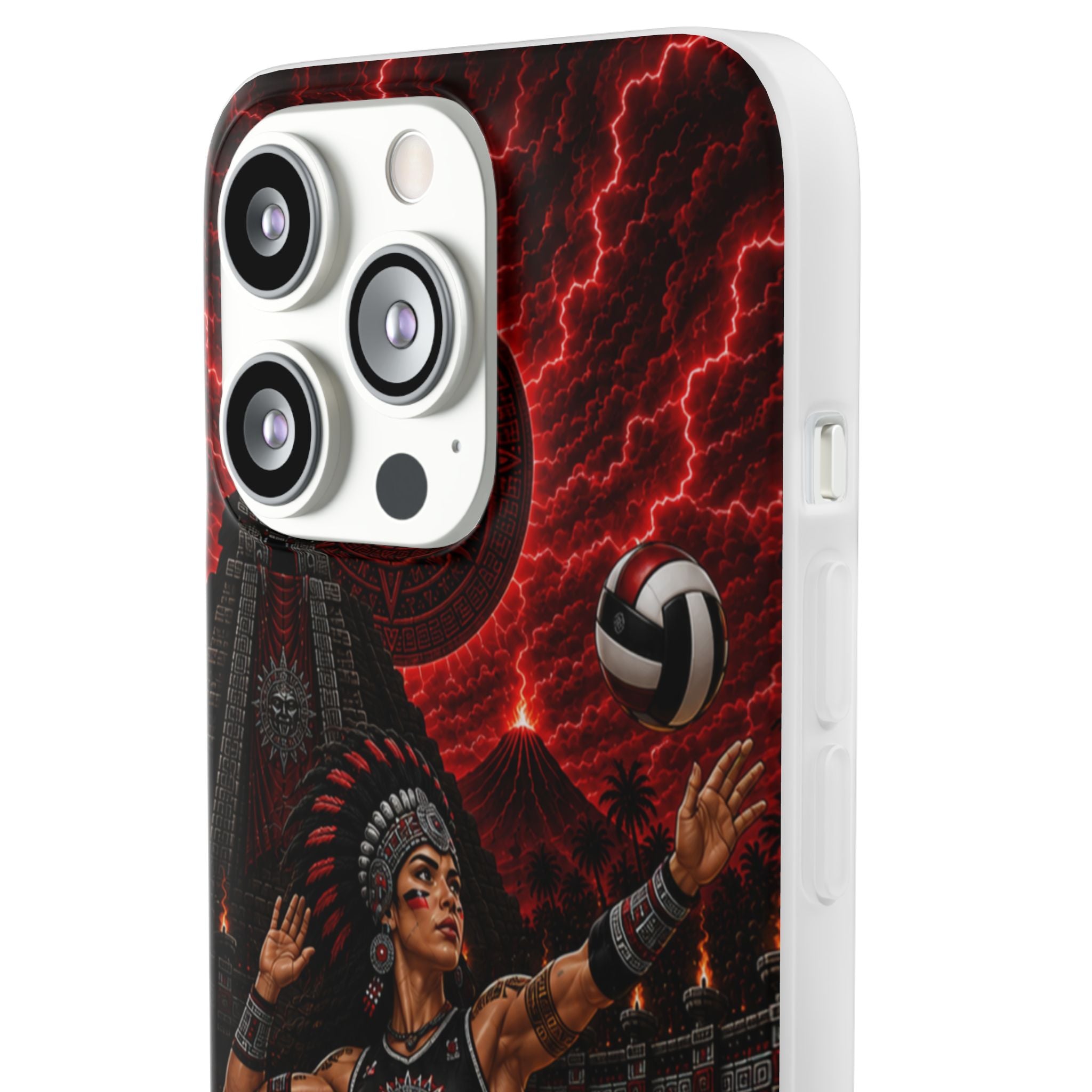 Aztec Volleyball Warrior – Flexi Phone Case (iPhone & Samsung • Clear TPU • Made & Shipped in the USA • 🚚 FREE USA Shipping • Personalized Option)