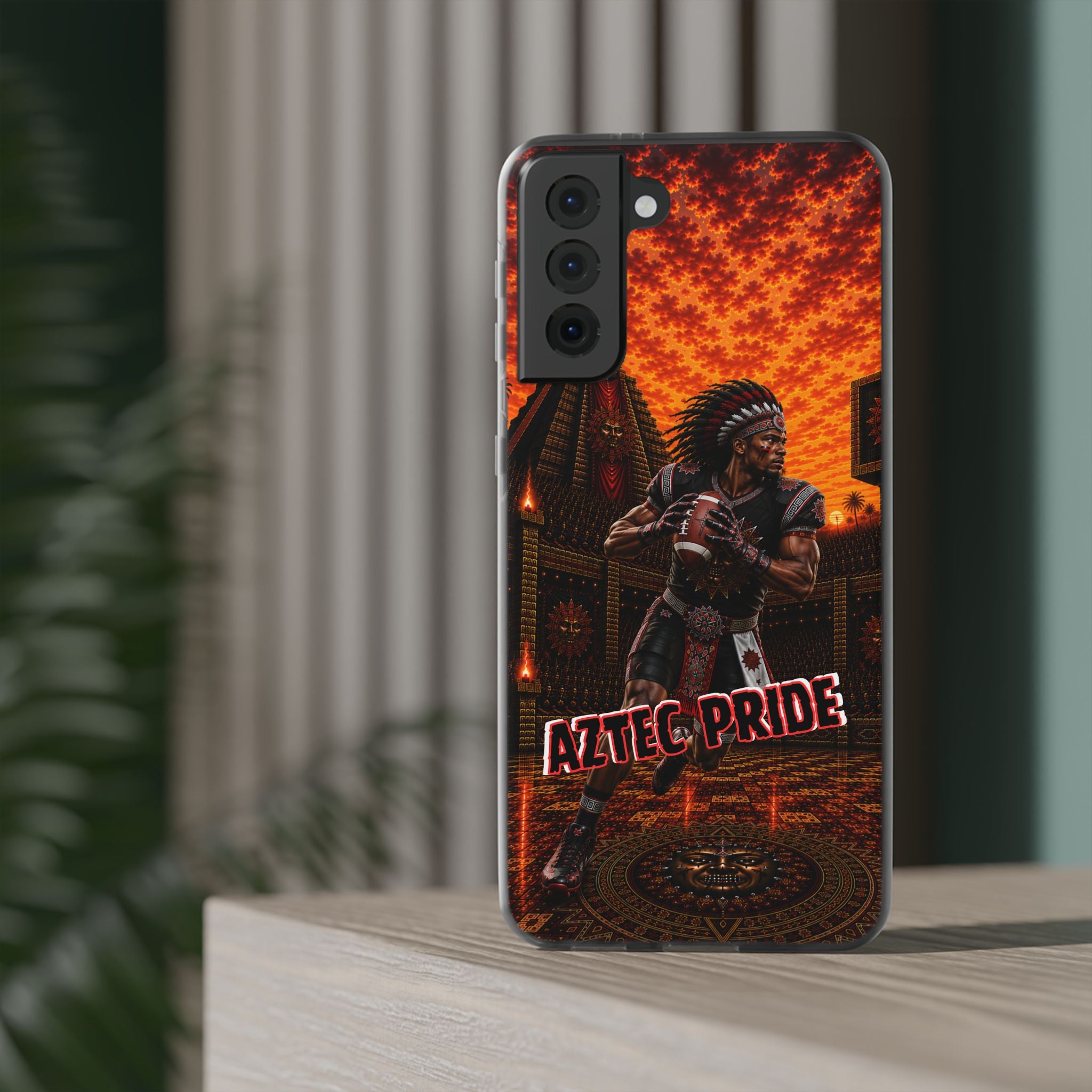 Aztec Football Warrior – Flexi Phone Case (iPhone & Samsung • Clear TPU • Made & Shipped in the USA • 🚚 FREE USA Shipping • Personalized Option)