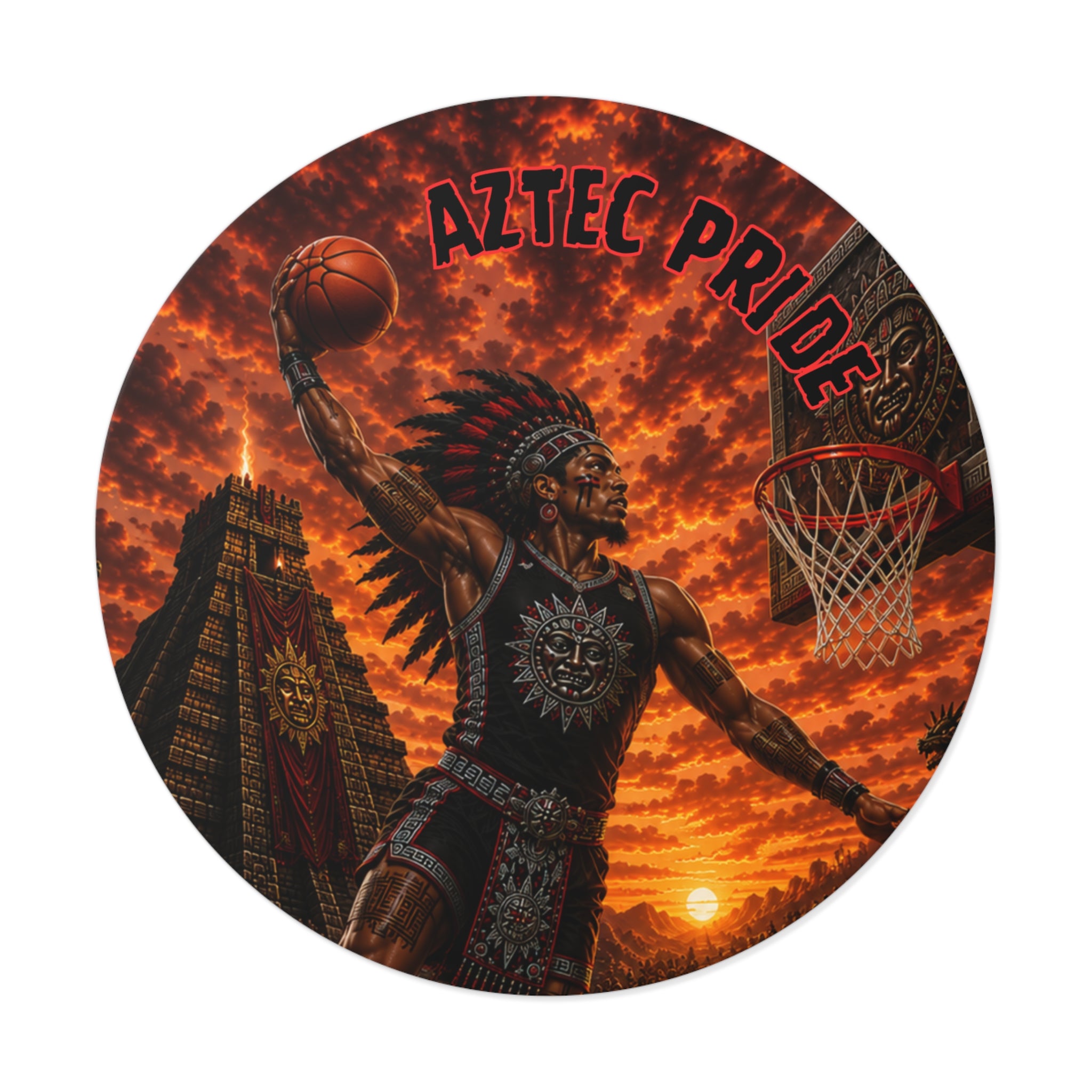 Aztec Basketball Male Warrior Round Vinyl Sticker 2”–6” | Made & Shipped in the USA • 🚚 FREE USA Shipping • Personalized Option