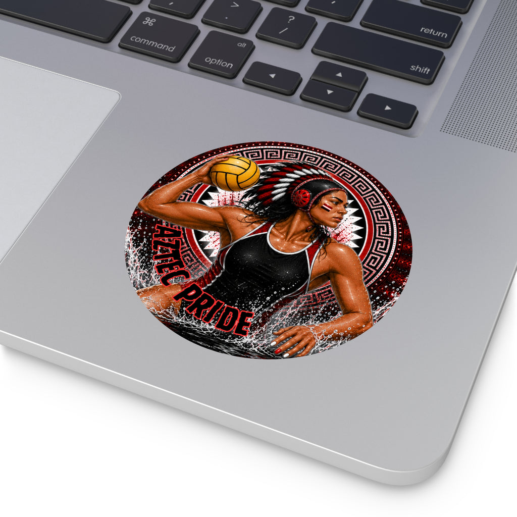 Aztec Water Polo Warrior Round Vinyl Sticker 2”–6” | Made & Shipped in the USA • 🚚 FREE USA Shipping • Personalized Option