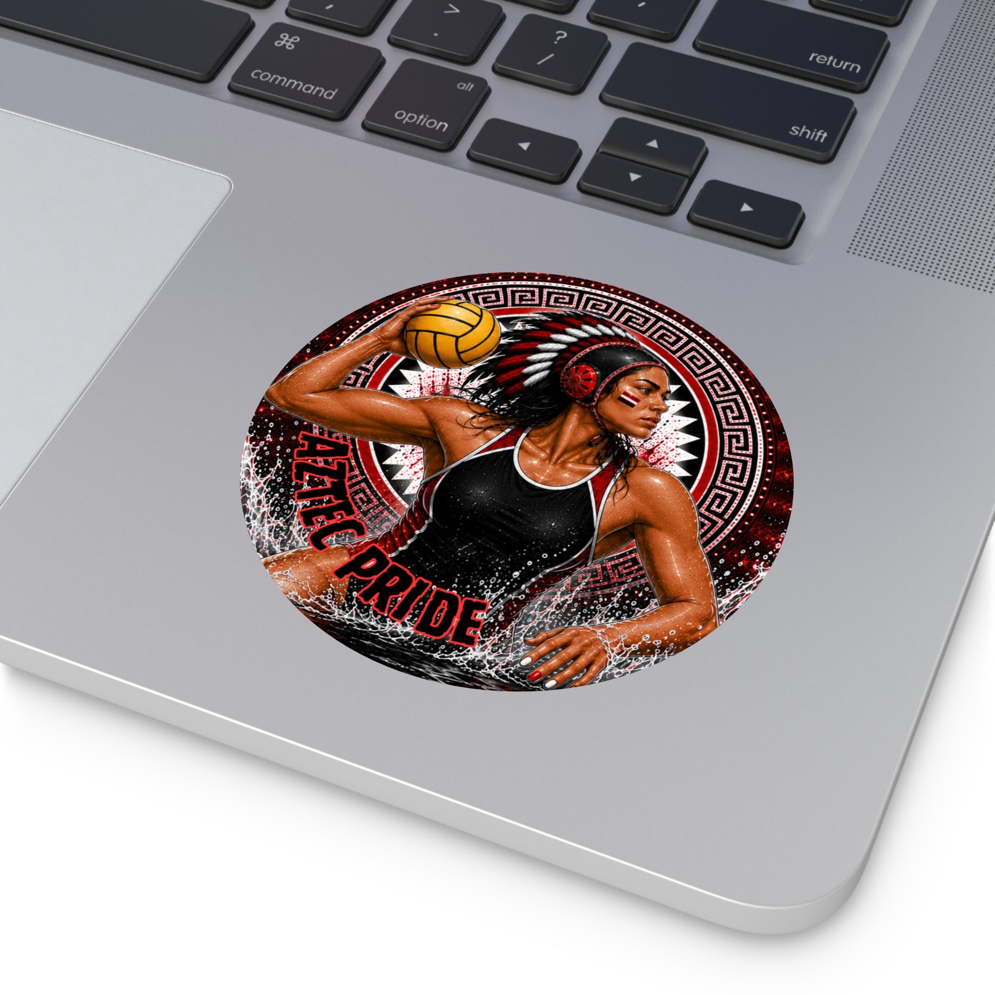 Aztec Water Polo Warrior Round Vinyl Sticker 2”–6” | Made & Shipped in the USA • 🚚 FREE USA Shipping • Personalized Option