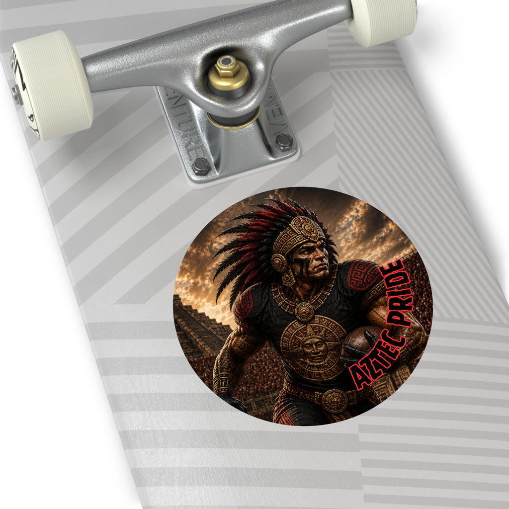 Aztec Football Running Back Warrior Round Vinyl Sticker - Waterproof Matte Decal 2”-6” | Aztec-Inspired AI Art | GringoArte