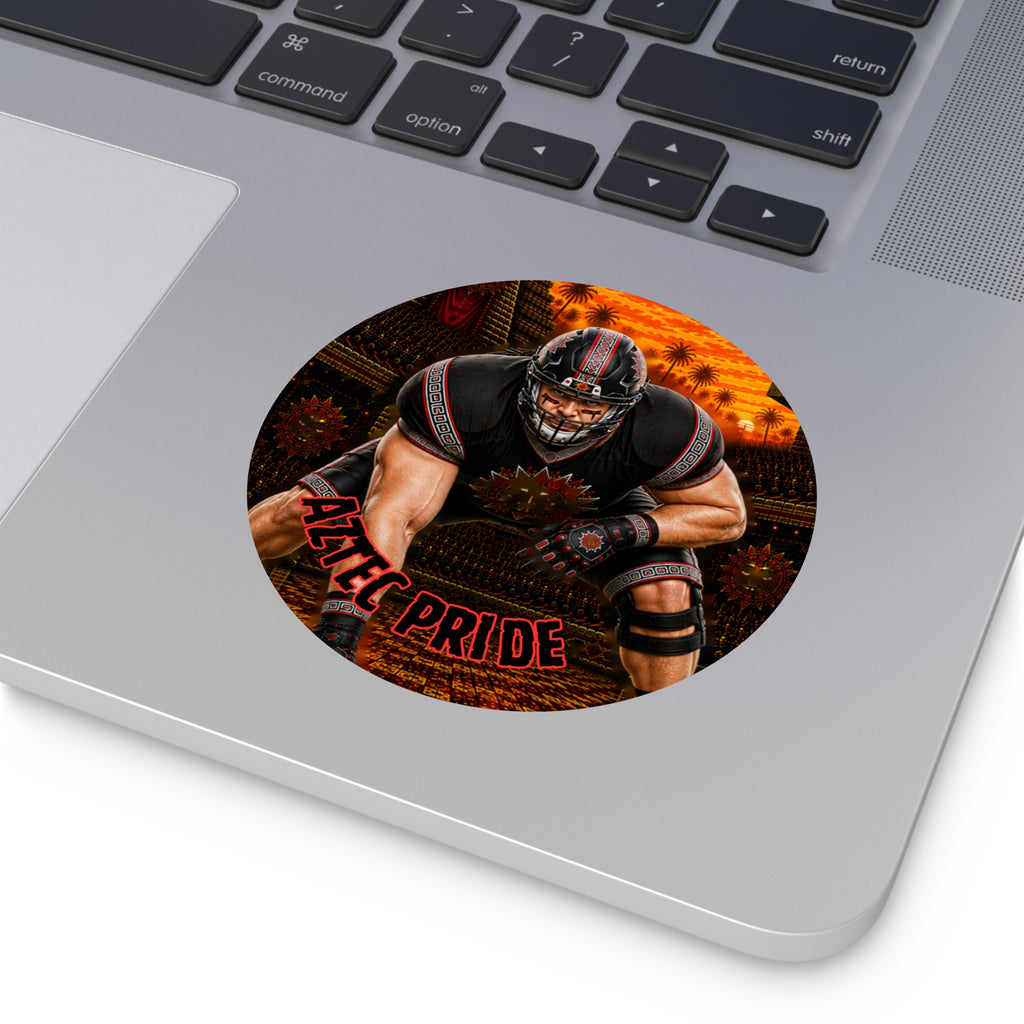 Aztec Football O-Line Warrior Round Vinyl Sticker 2”–6” | Made & Shipped in the USA • 🚚 FREE USA Shipping • Personalized Option