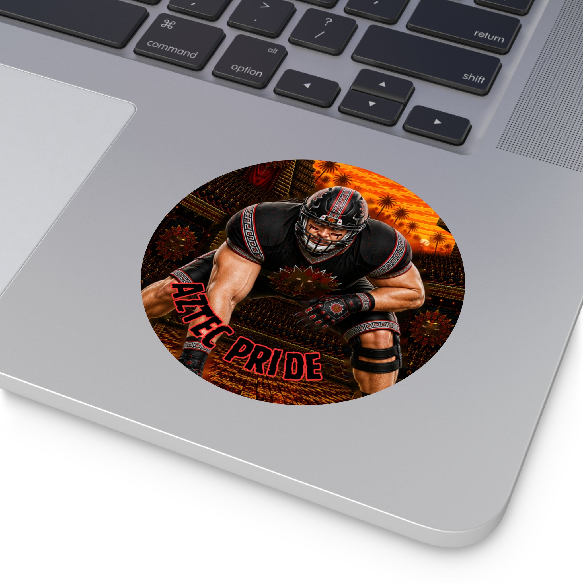 Aztec Football O-Line Warrior Round Vinyl Sticker 2”–6” | Made & Shipped in the USA • 🚚 FREE USA Shipping • Personalized Option