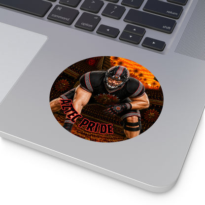 Aztec Football O-Line Warrior Round Vinyl Sticker 2”–6” | Made & Shipped in the USA • 🚚 FREE USA Shipping • Personalized Option