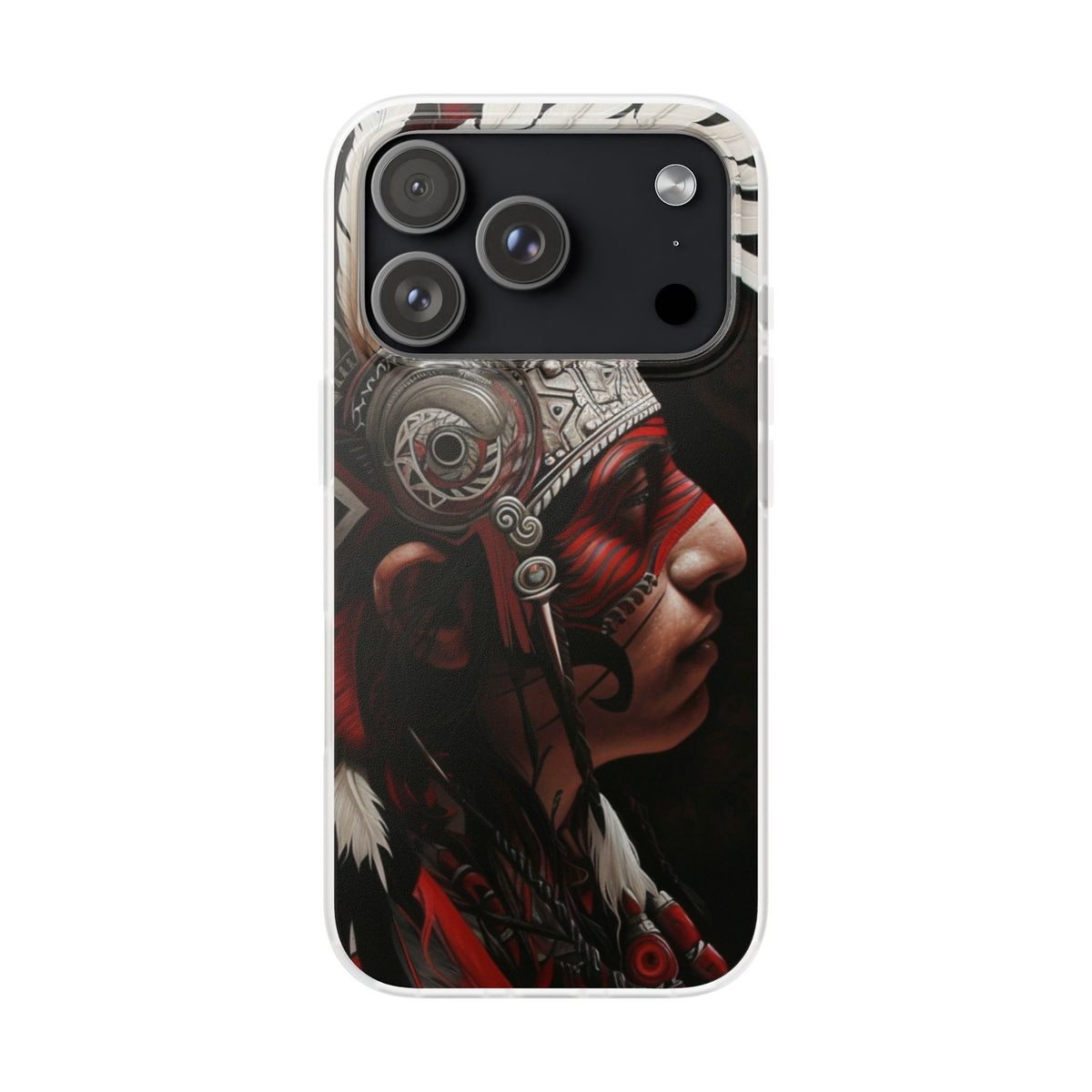 Aztec Warrior King – Flexi Phone Case (iPhone & Samsung • Clear TPU • Made in USA • Personalized Option)