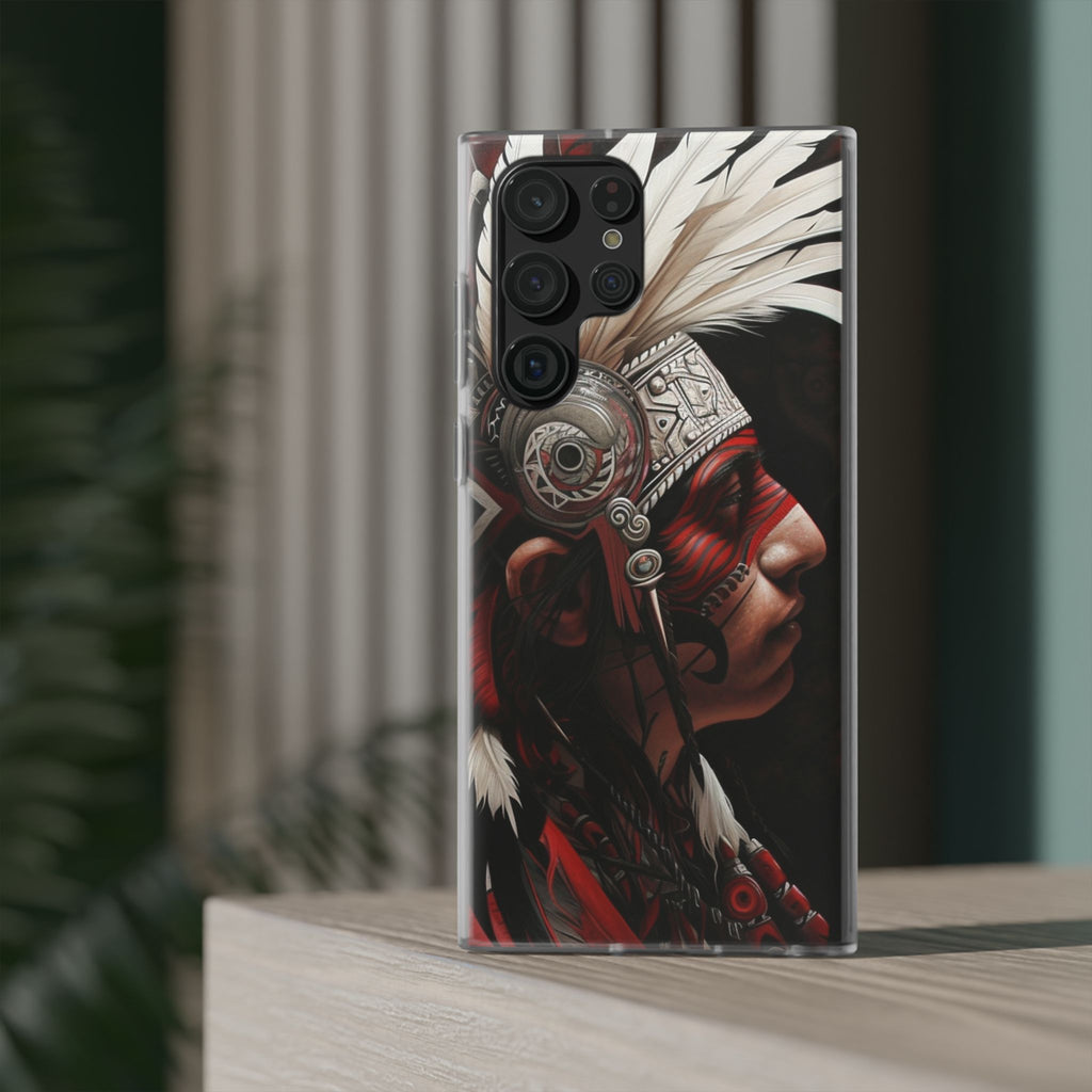 Aztec Warrior King – Flexi Phone Case (iPhone & Samsung • Clear TPU • Made in USA • Personalized Option)