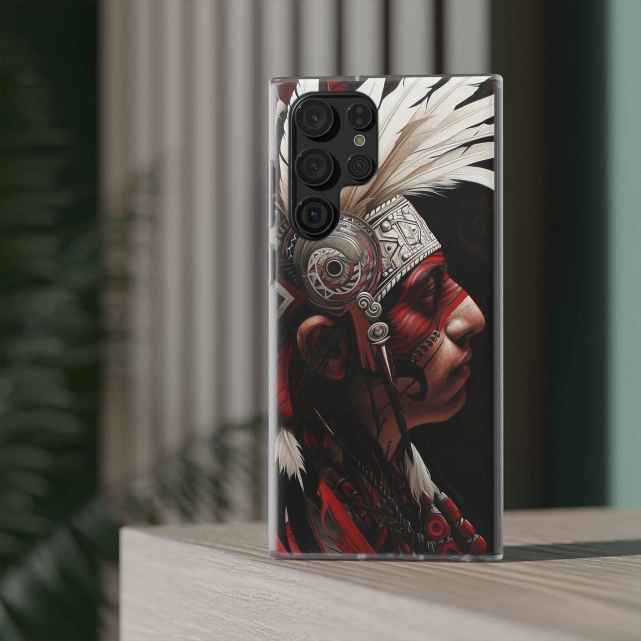Aztec Warrior King – Flexi Phone Case (iPhone & Samsung • Clear TPU • Made in USA • Personalized Option)