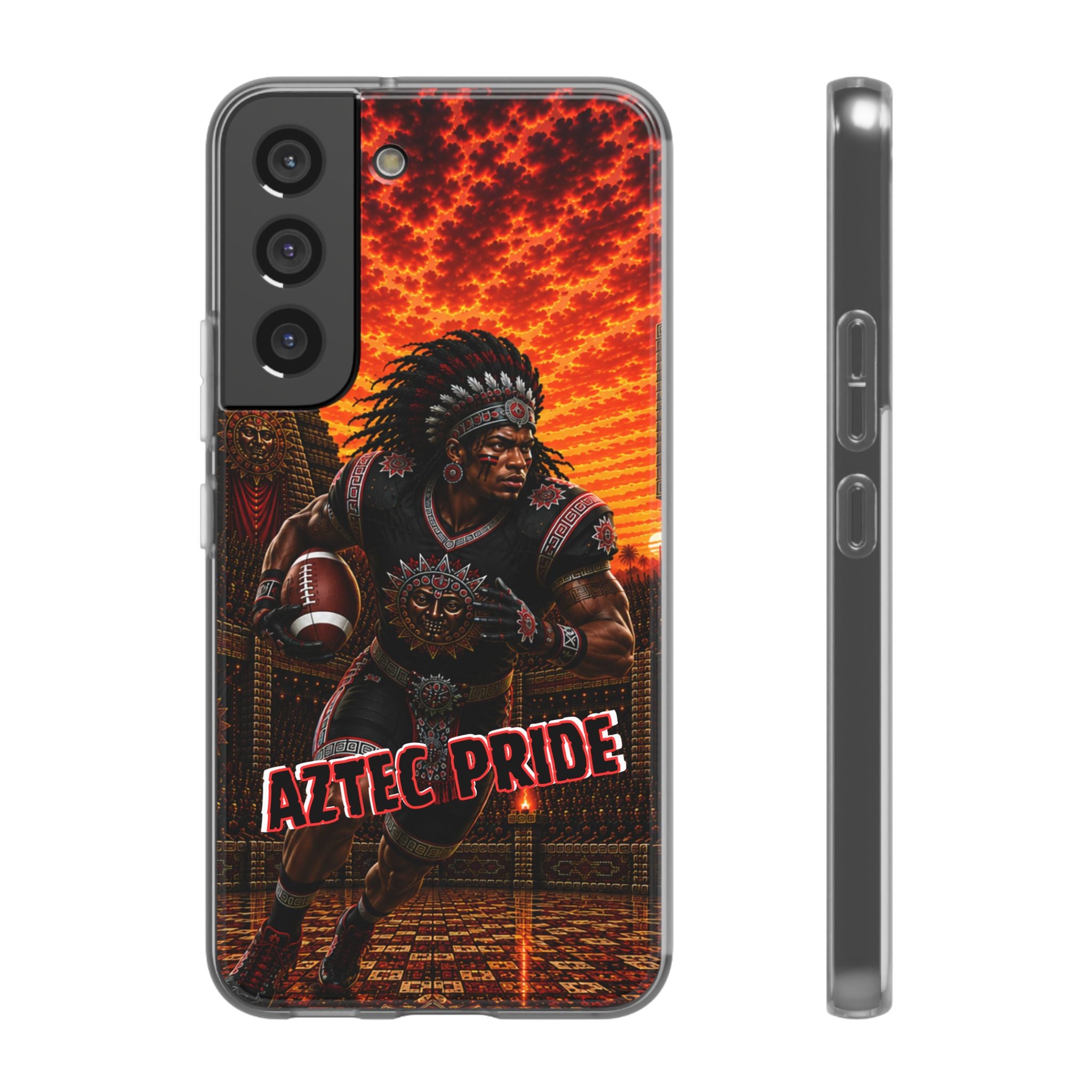 Aztec Football Warrior – Flexi Phone Case (iPhone & Samsung • Clear TPU • Made & Shipped in the USA • 🚚 FREE USA Shipping • Personalized Option)