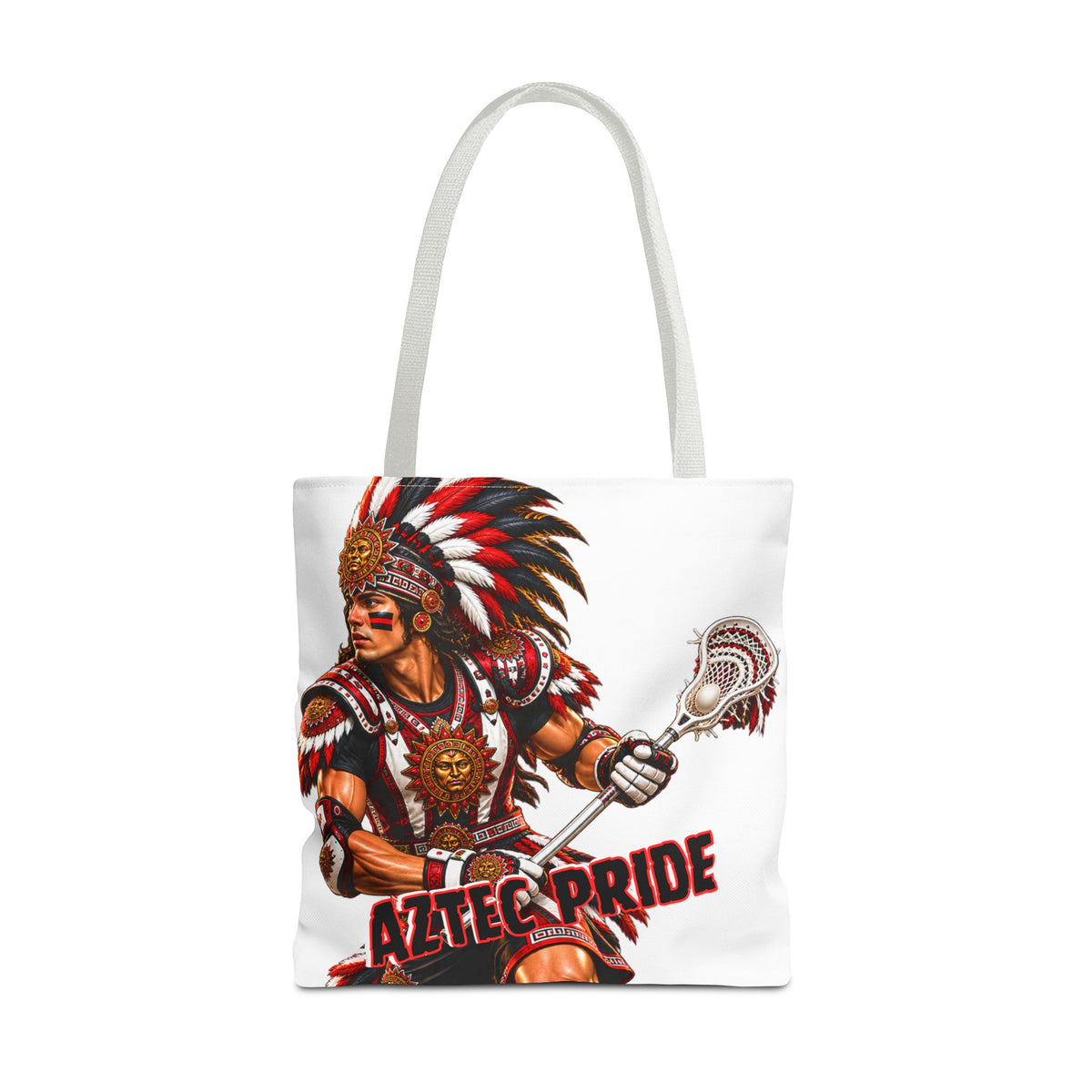 Aztec Lacrosse Male Warrior Tote Bag | Aztec-Inspired AI Art • Made & Shipped in the USA • 🚚 FREE USA Shipping • FREE Personalization