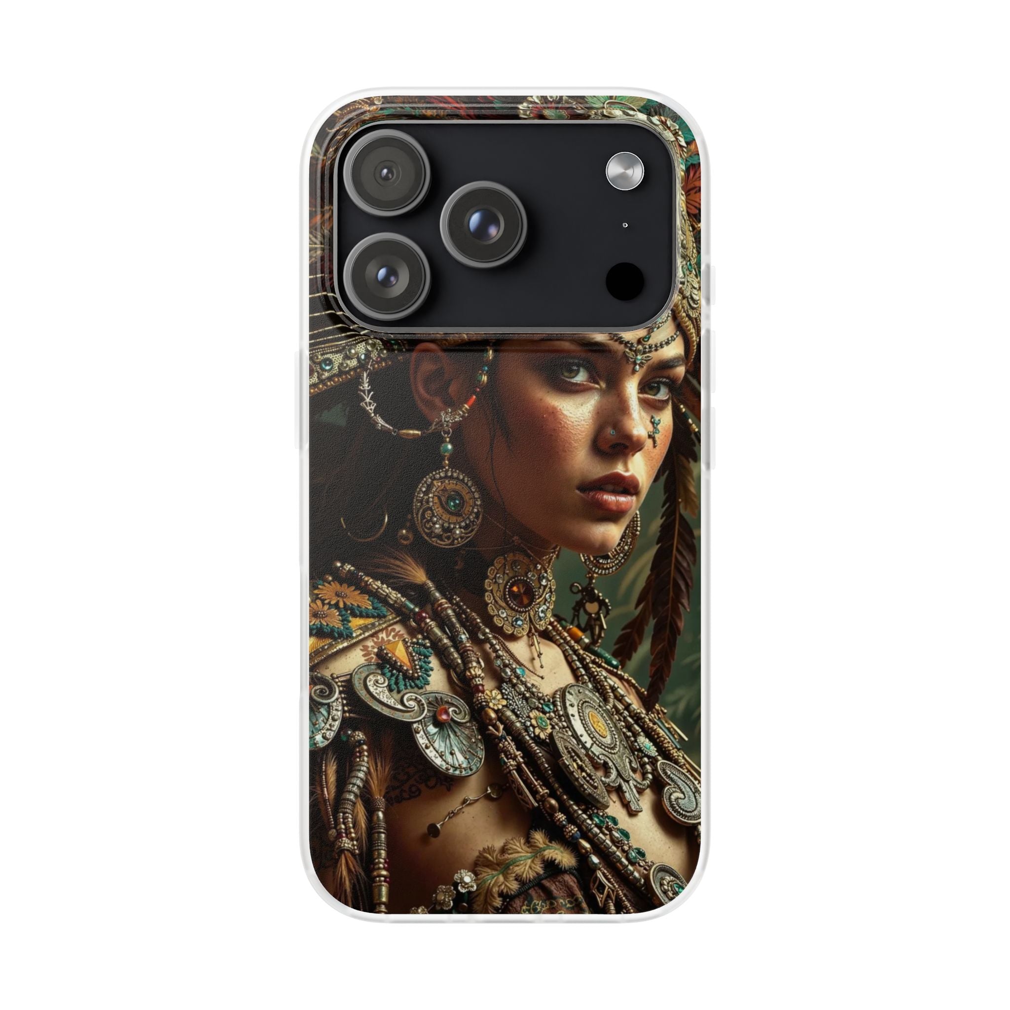 Aztec Warrior Goddess – Flexi Phone Case (iPhone & Samsung • Clear TPU • Made in USA • Personalized Option)