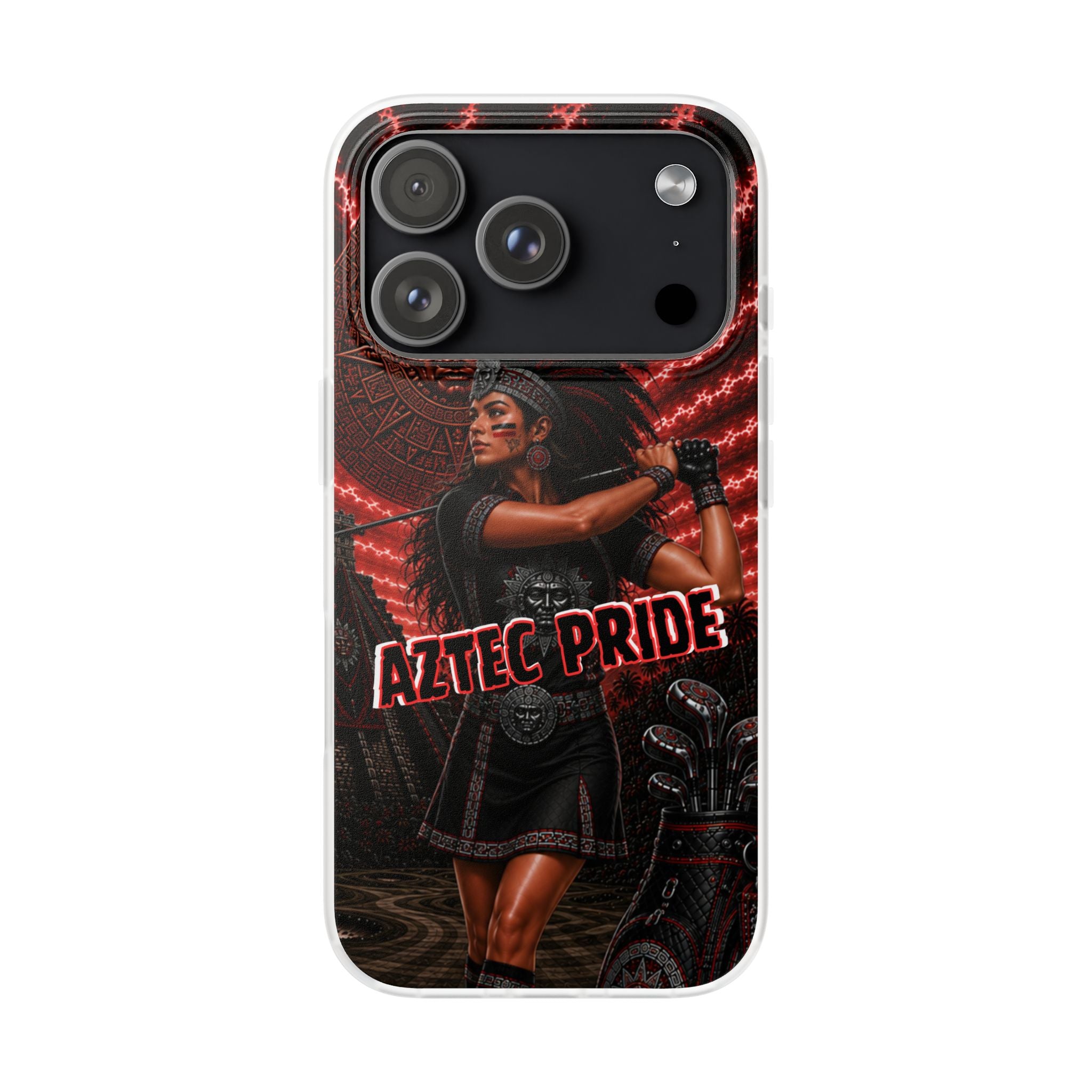 Aztec Golf Female Warrior – Flexi Phone Case (iPhone & Samsung • Clear TPU • Made & Shipped in the USA • 🚚 FREE USA Shipping • Personalized Option)