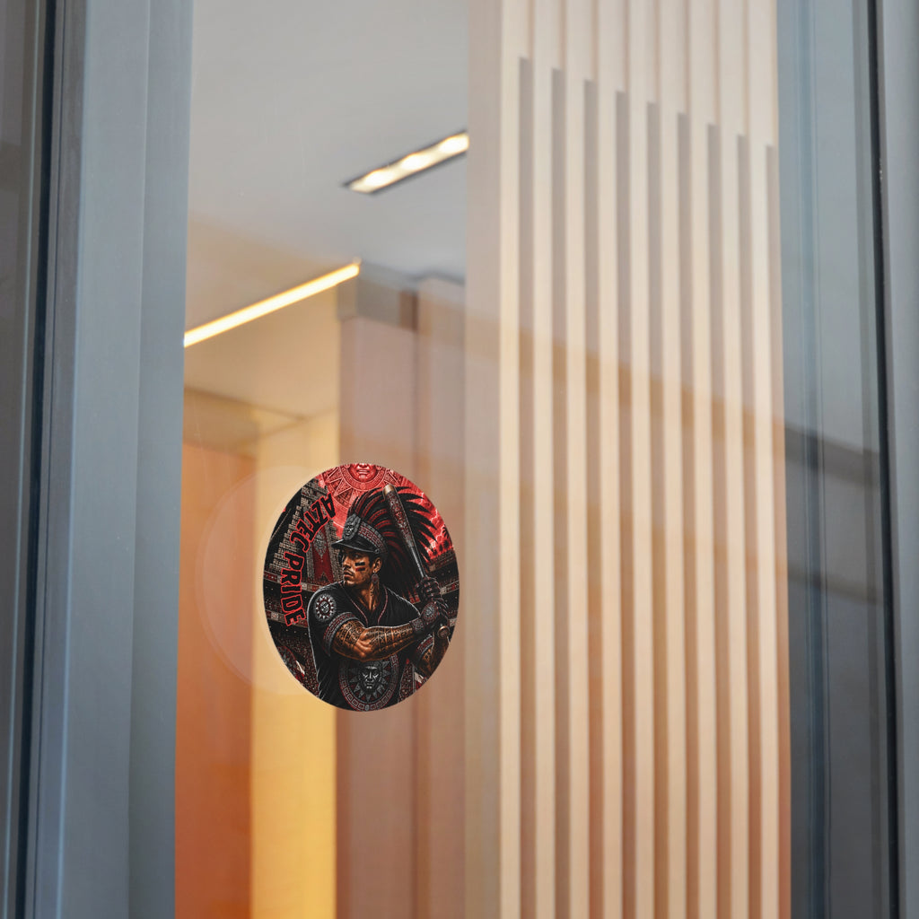 Aztec Baseball Warrior Round Vinyl Sticker – Waterproof Matte Decal (2”–6”) | Aztec-Inspired AI Art | GringoArte