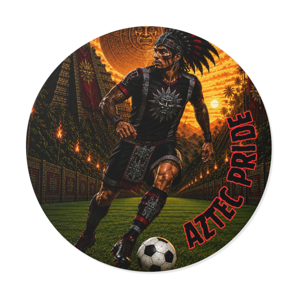 Aztec Soccer Male Warrior Round Vinyl Sticker 2”–6” | Made & Shipped in the USA • 🚚 FREE USA Shipping • Personalized Option