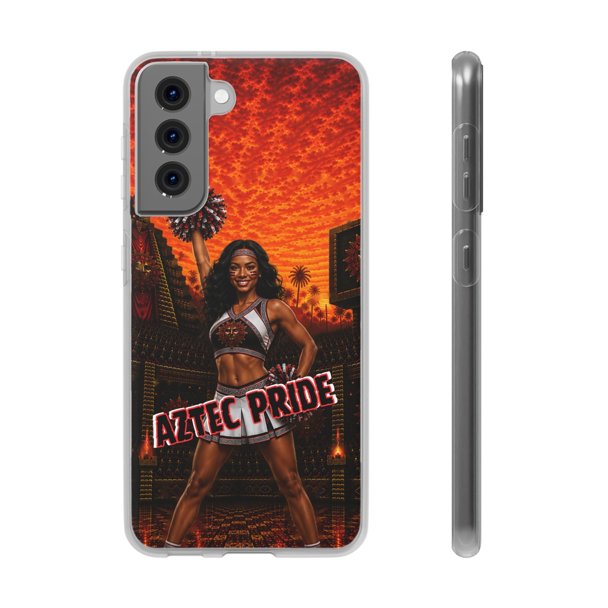 Aztec Cheerleader Warrior – Flexi Phone Case (iPhone & Samsung • Clear TPU • Made & Shipped in the USA • 🚚 FREE USA Shipping • Personalized Option)