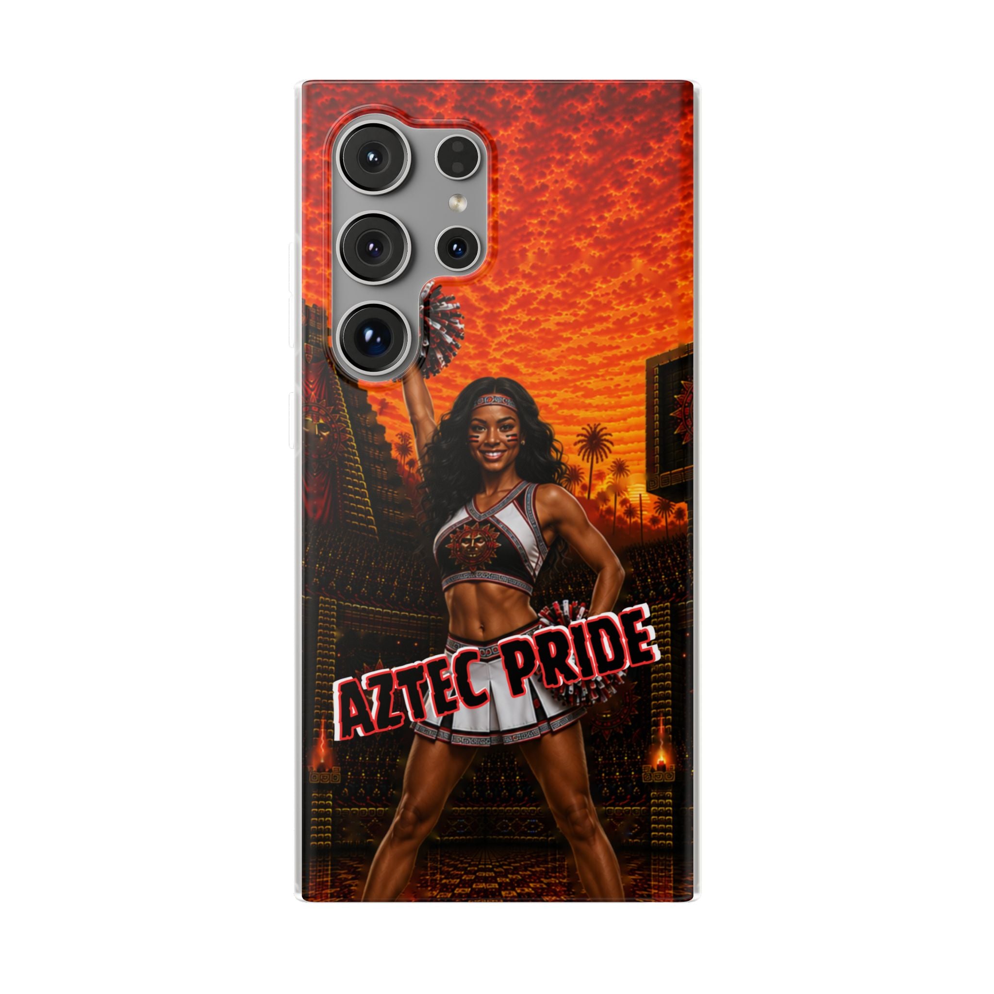 Aztec Cheerleader Warrior – Flexi Phone Case (iPhone & Samsung • Clear TPU • Made & Shipped in the USA • 🚚 FREE USA Shipping • Personalized Option)