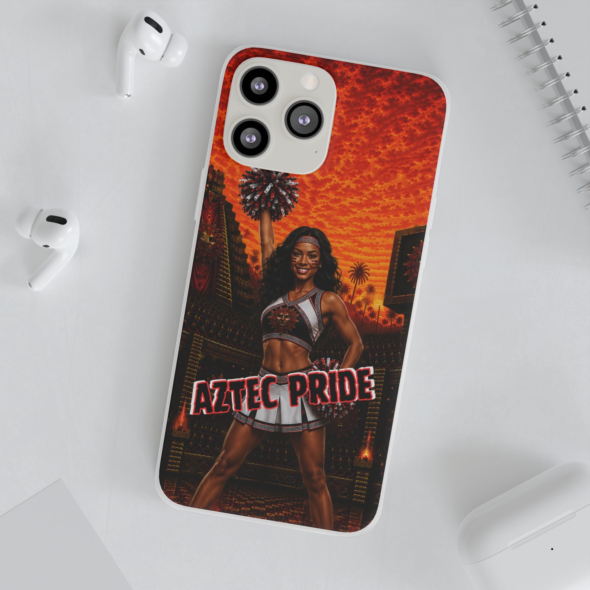 Aztec Cheerleader Warrior – Flexi Phone Case (iPhone & Samsung • Clear TPU • Made & Shipped in the USA • 🚚 FREE USA Shipping • Personalized Option)