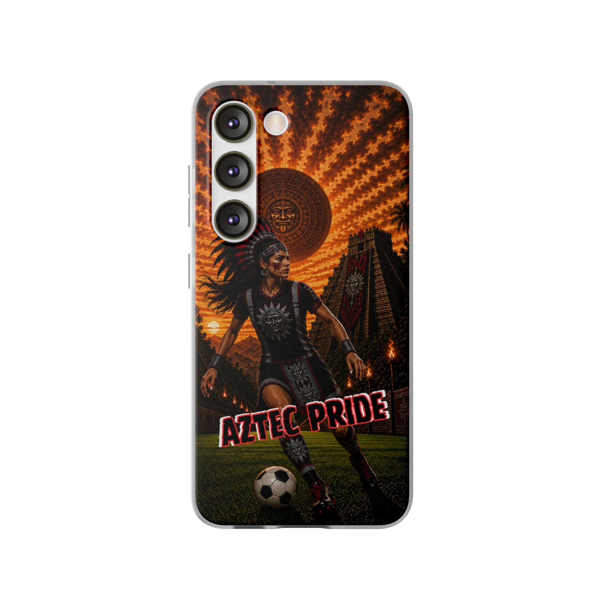 Aztec Soccer Female Warrior – Flexi Phone Case (iPhone & Samsung • Clear TPU • Made & Shipped in the USA • 🚚 FREE USA Shipping • Personalized Option)