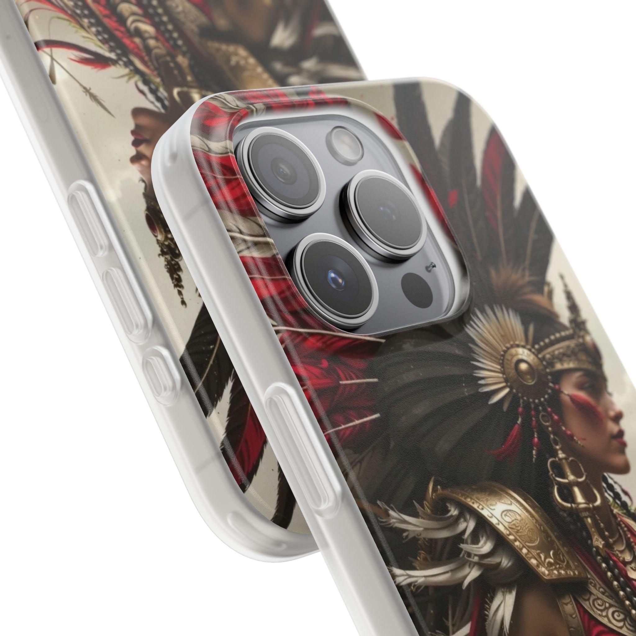 Aztec Warrior Queen – Flexi Phone Case (iPhone & Samsung • Clear TPU • Made in USA • Personalized Option)