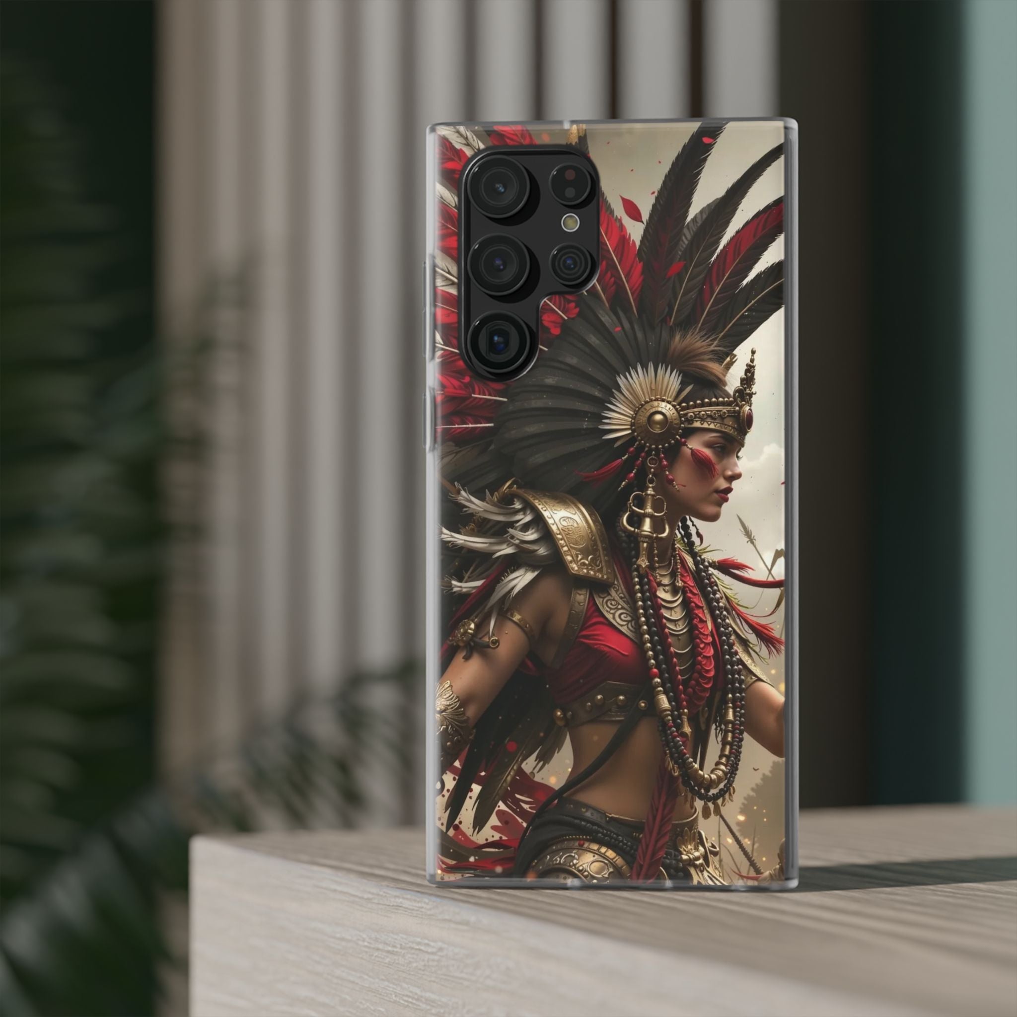 Aztec Warrior Queen – Flexi Phone Case (iPhone & Samsung • Clear TPU • Made in USA • Personalized Option)