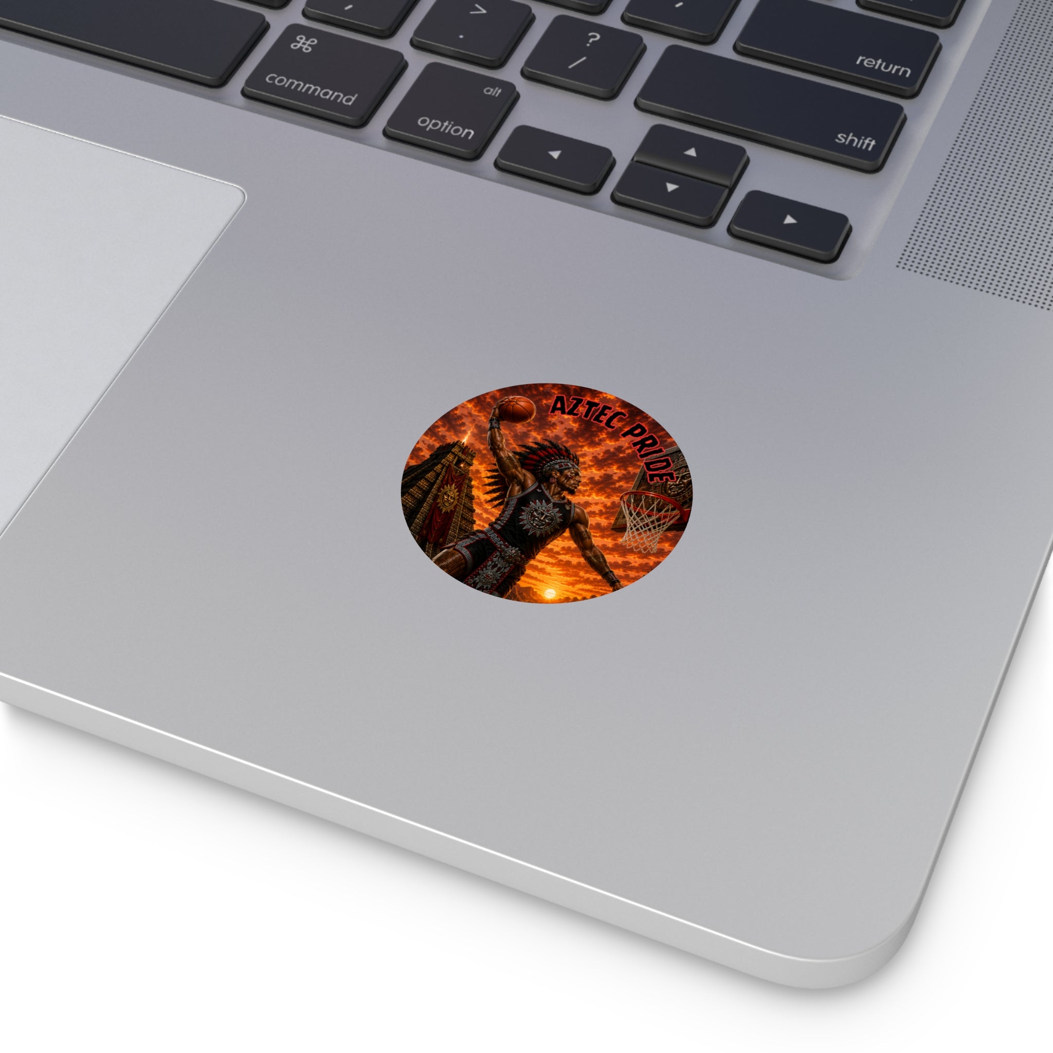 Aztec Basketball Male Warrior Round Vinyl Sticker 2”–6” | Made & Shipped in the USA • 🚚 FREE USA Shipping • Personalized Option