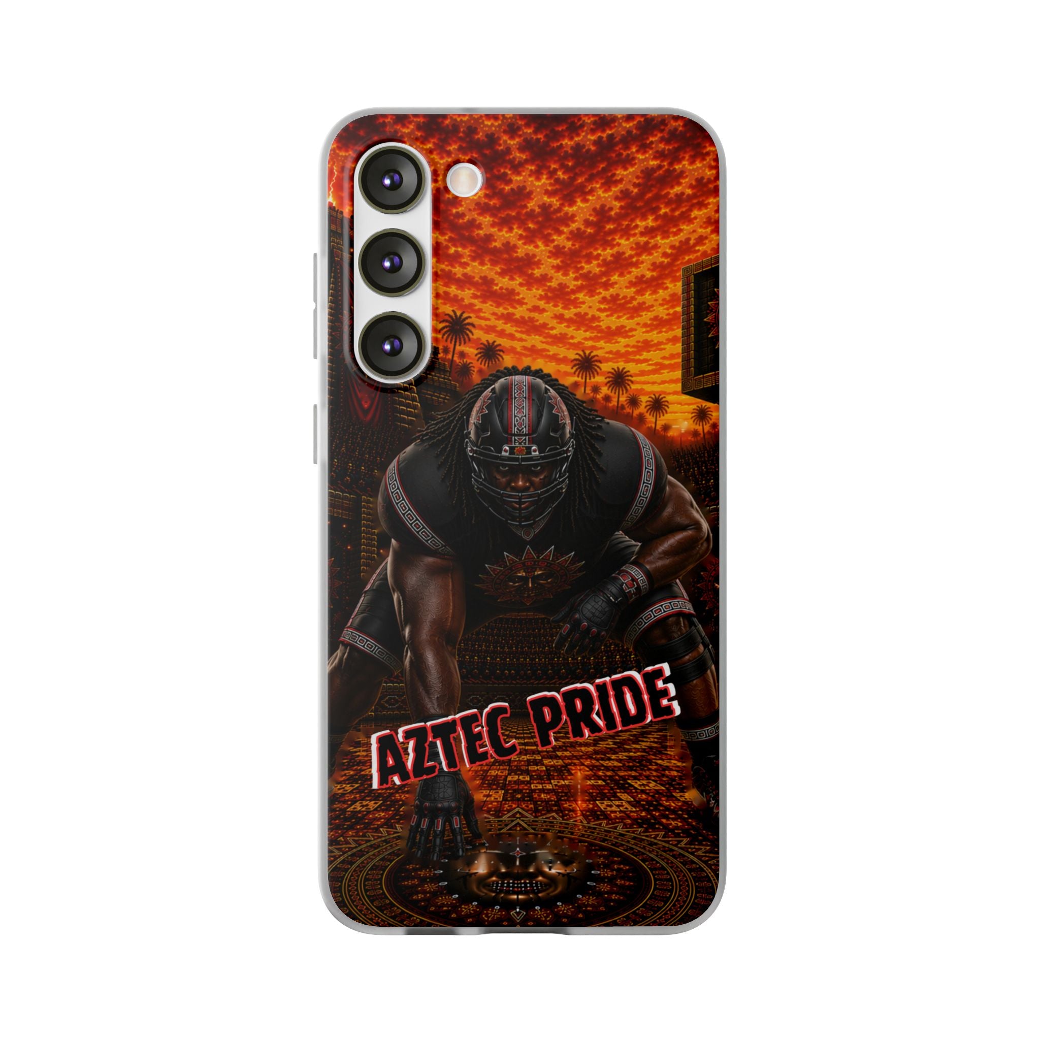 Aztec Football Warrior – Flexi Phone Case (iPhone & Samsung • Clear TPU • Made & Shipped in the USA • 🚚 FREE USA Shipping • Personalized Option)
