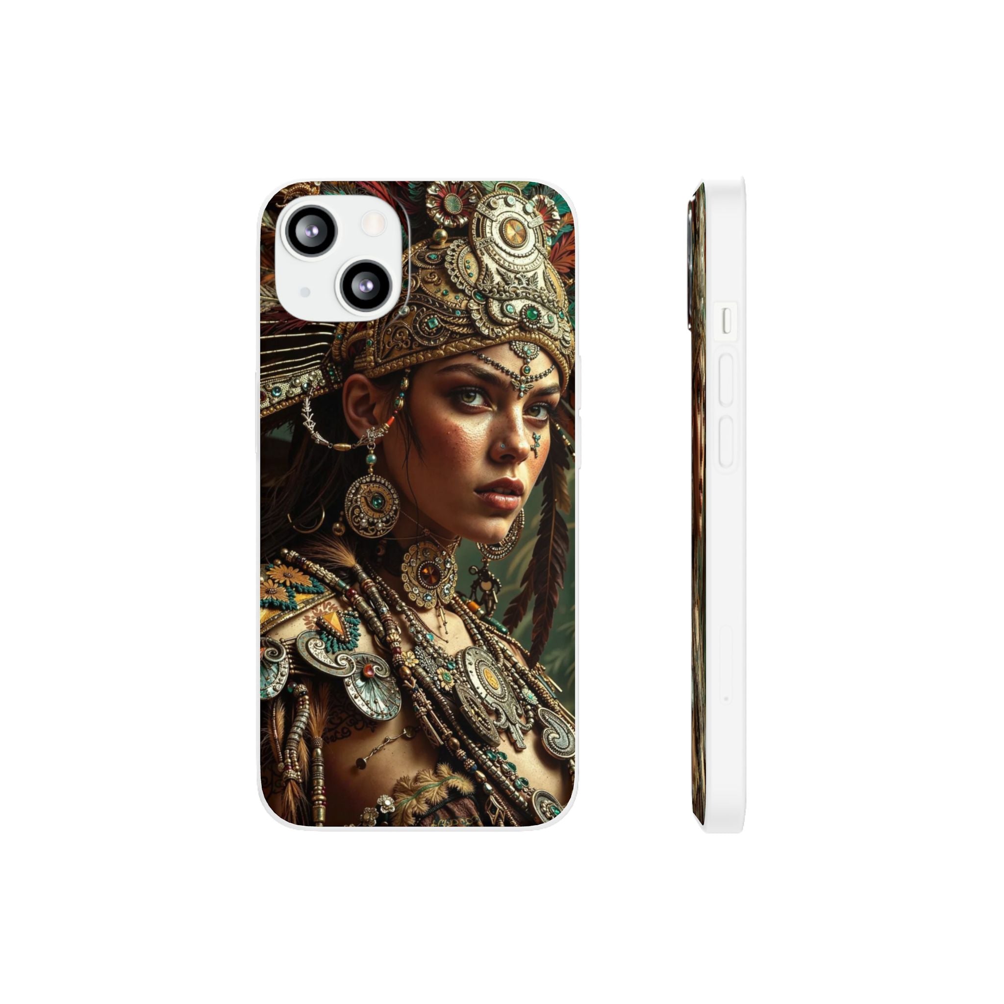 Aztec Warrior Goddess – Flexi Phone Case (iPhone & Samsung • Clear TPU • Made in USA • Personalized Option)