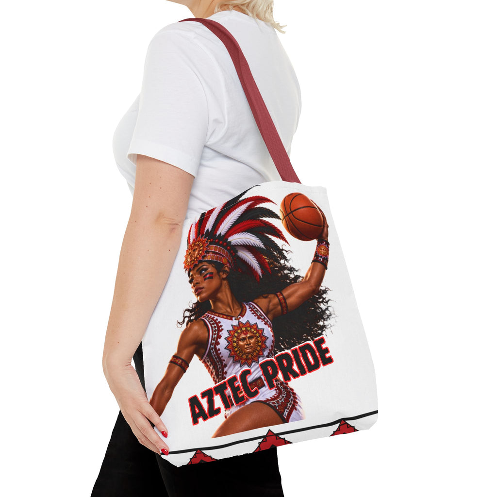 Aztec Basketball Black Female Warrior Tote Bag | Aztec-Inspired AI Art • Made & Shipped in the USA • 🚚 FREE USA Shipping • FREE Personalization