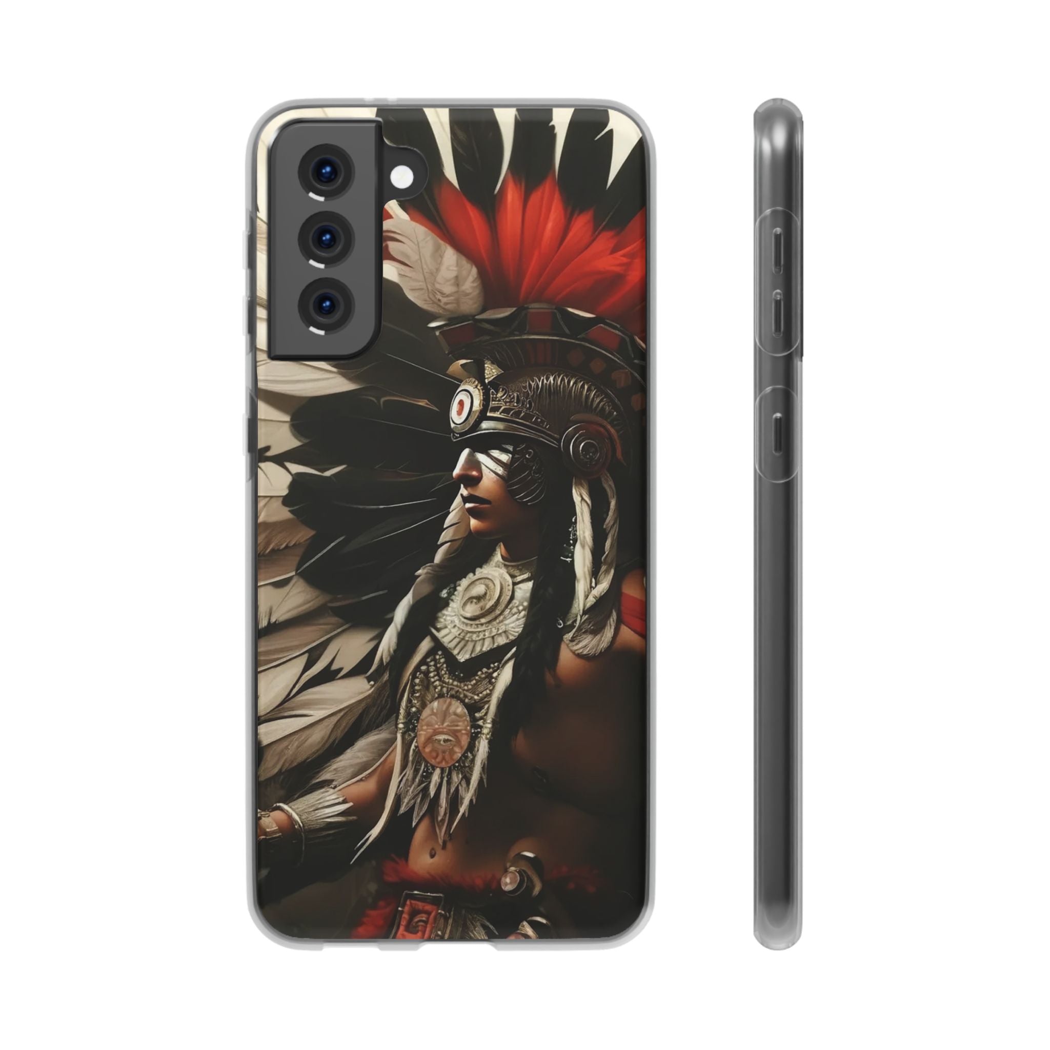 Aztec Fierce Warrior – Flexi Phone Case (iPhone & Samsung • Clear TPU • Made in USA • Personalized Option)