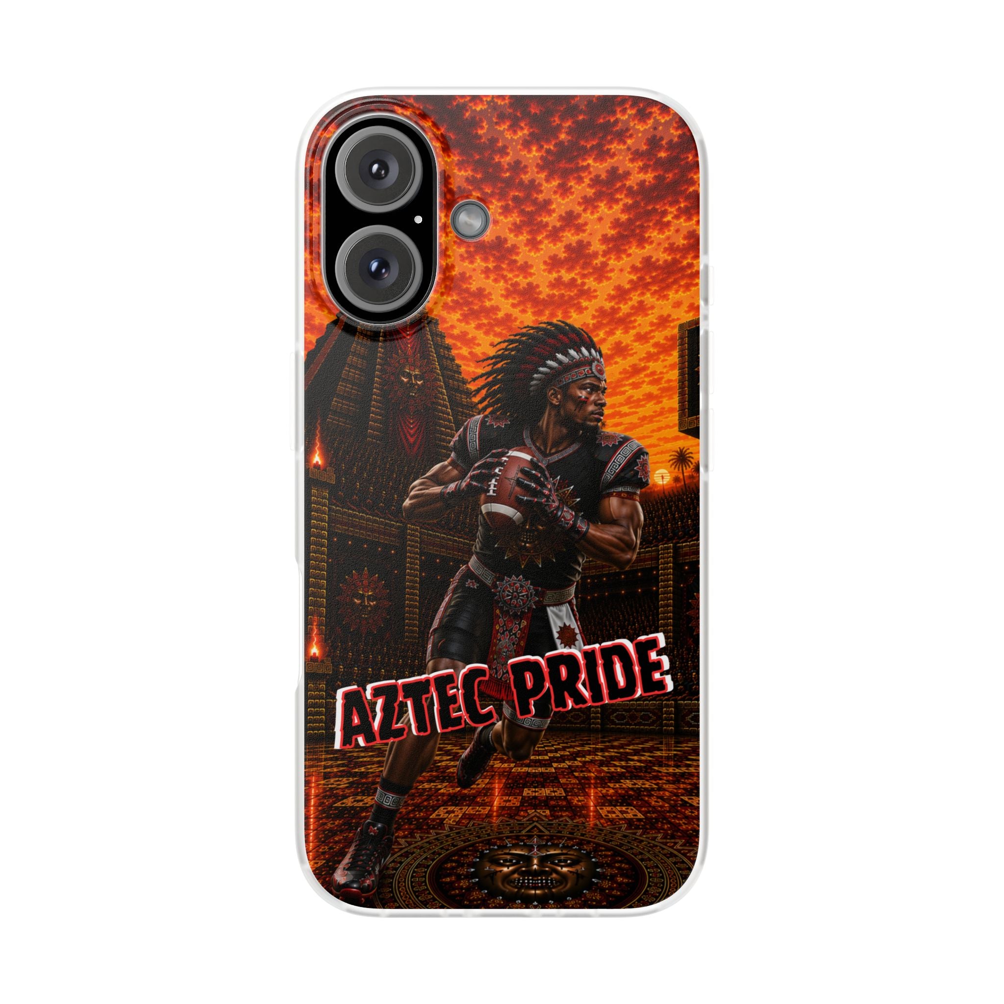 Aztec Football Warrior – Flexi Phone Case (iPhone & Samsung • Clear TPU • Made & Shipped in the USA • 🚚 FREE USA Shipping • Personalized Option)