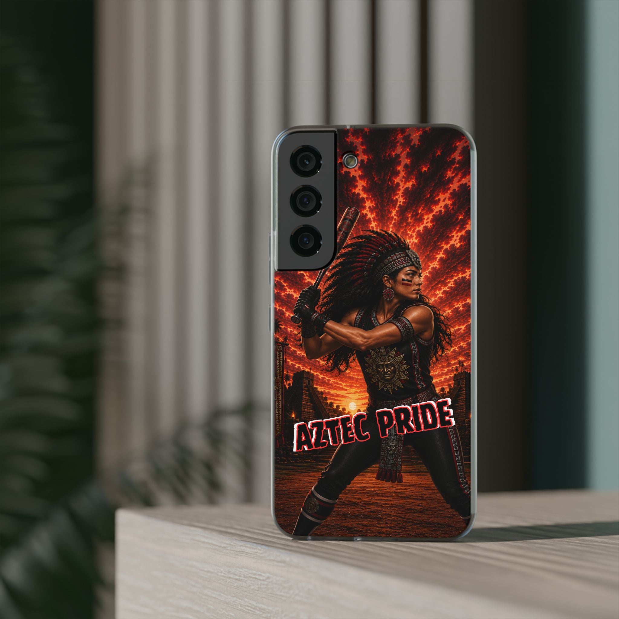 Aztec Softball Warrior – Flexi Phone Case (iPhone & Samsung • Clear TPU • Made & Shipped in the USA • 🚚 FREE USA Shipping • Personalized Option)
