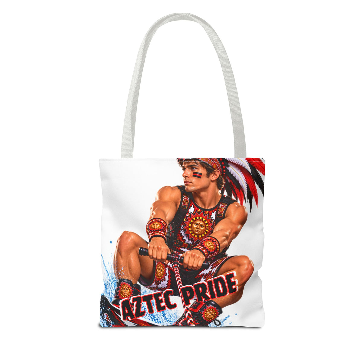 Aztec Waterski Wakeboard Warrior Tote Bag | Aztec-Inspired AI Art • Made & Shipped in the USA • 🚚 FREE USA Shipping • FREE Personalization