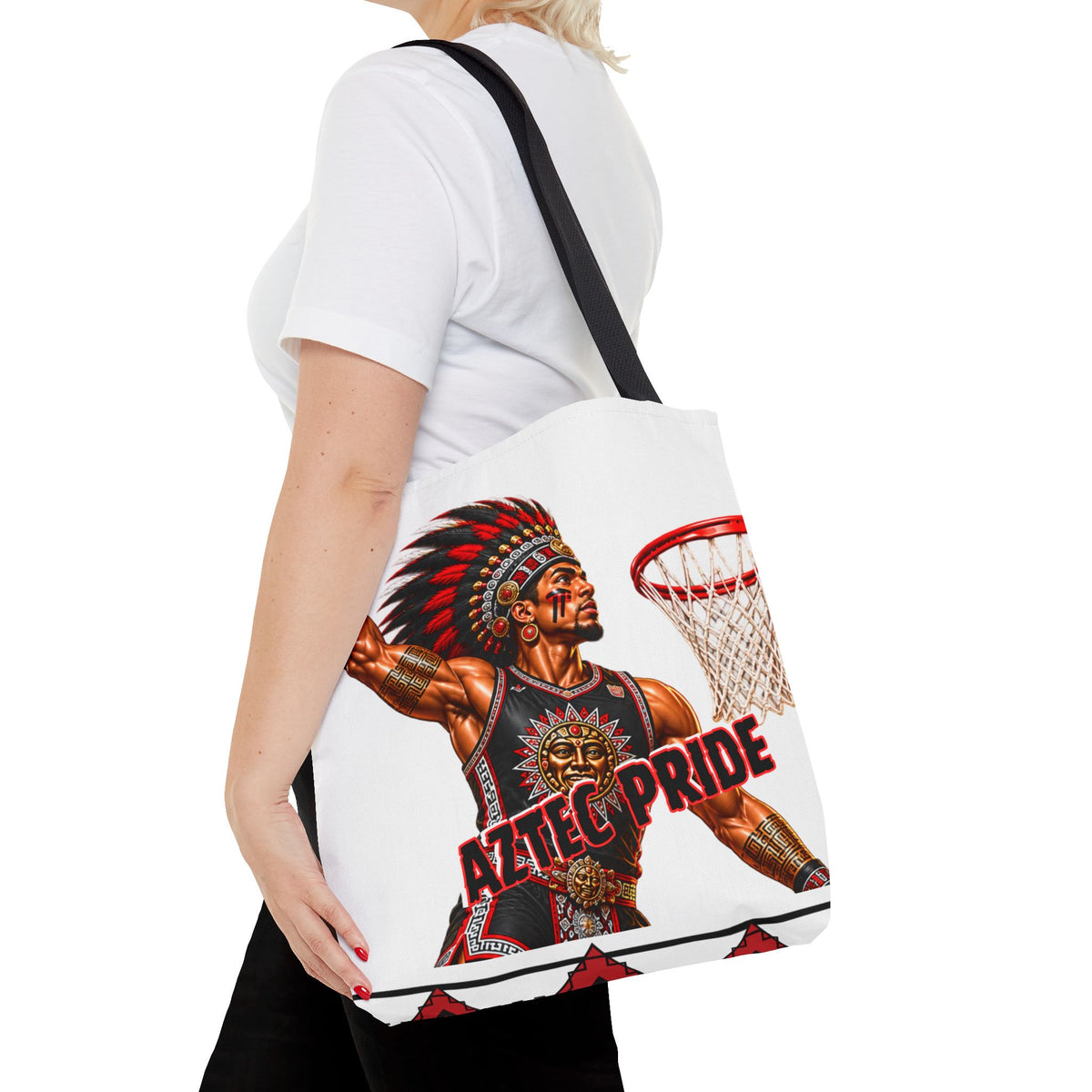 Aztec Basketball Dunk Warrior Tote Bag | Aztec-Inspired AI Art • Made & Shipped in the USA • 🚚 FREE USA Shipping • FREE Personalization