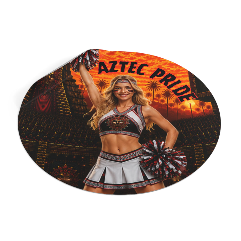Aztec Cheerleader Warrior Round Vinyl Sticker 2”–6” | Made & Shipped in the USA • 🚚 FREE USA Shipping • Personalized Option