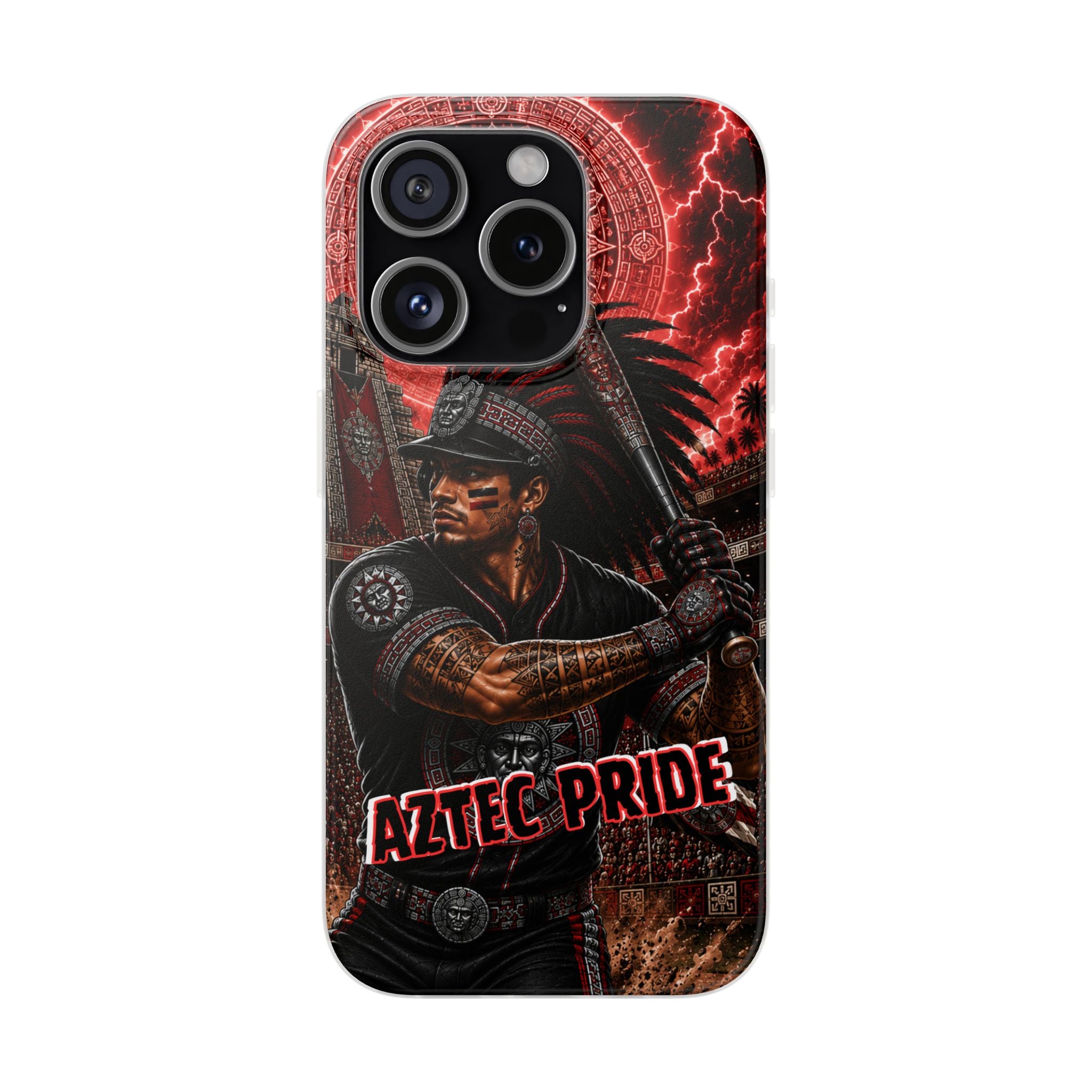 Aztec Baseball Warrior – Flexi Phone Case (iPhone & Samsung • Clear TPU • Made & Shipped in the USA • 🚚 FREE USA Shipping • Personalized Option)