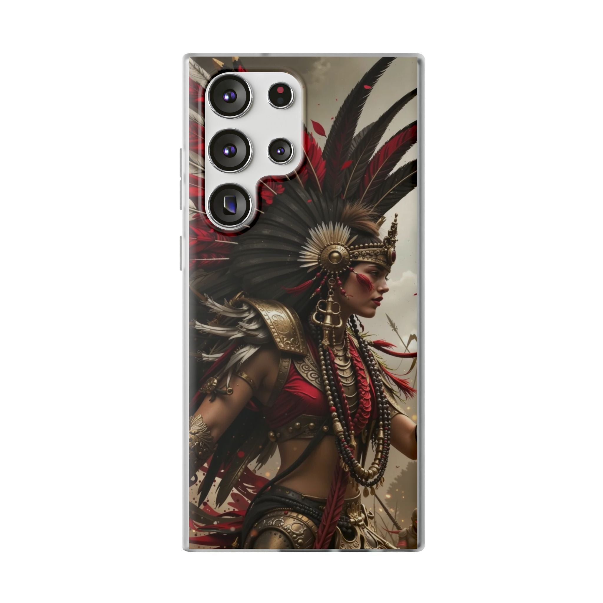 Aztec Warrior Queen – Flexi Phone Case (iPhone & Samsung • Clear TPU • Made in USA • Personalized Option)
