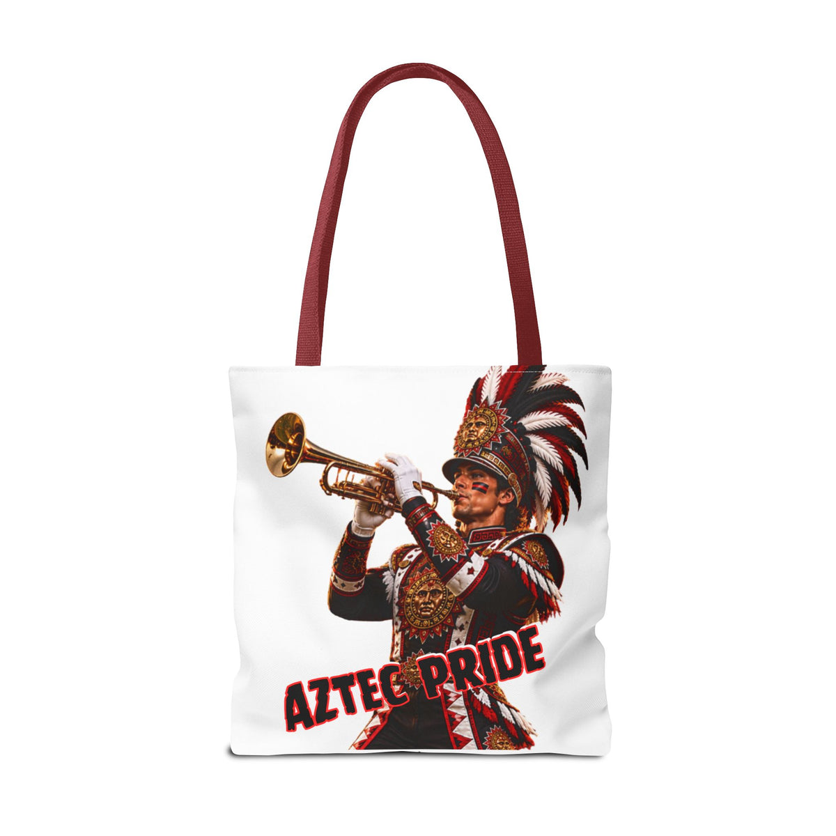 Aztec Trumpet Warrior Tote Bag | Aztec-Inspired AI Art • Made & Shipped in the USA • 🚚 FREE USA Shipping • FREE Personalization