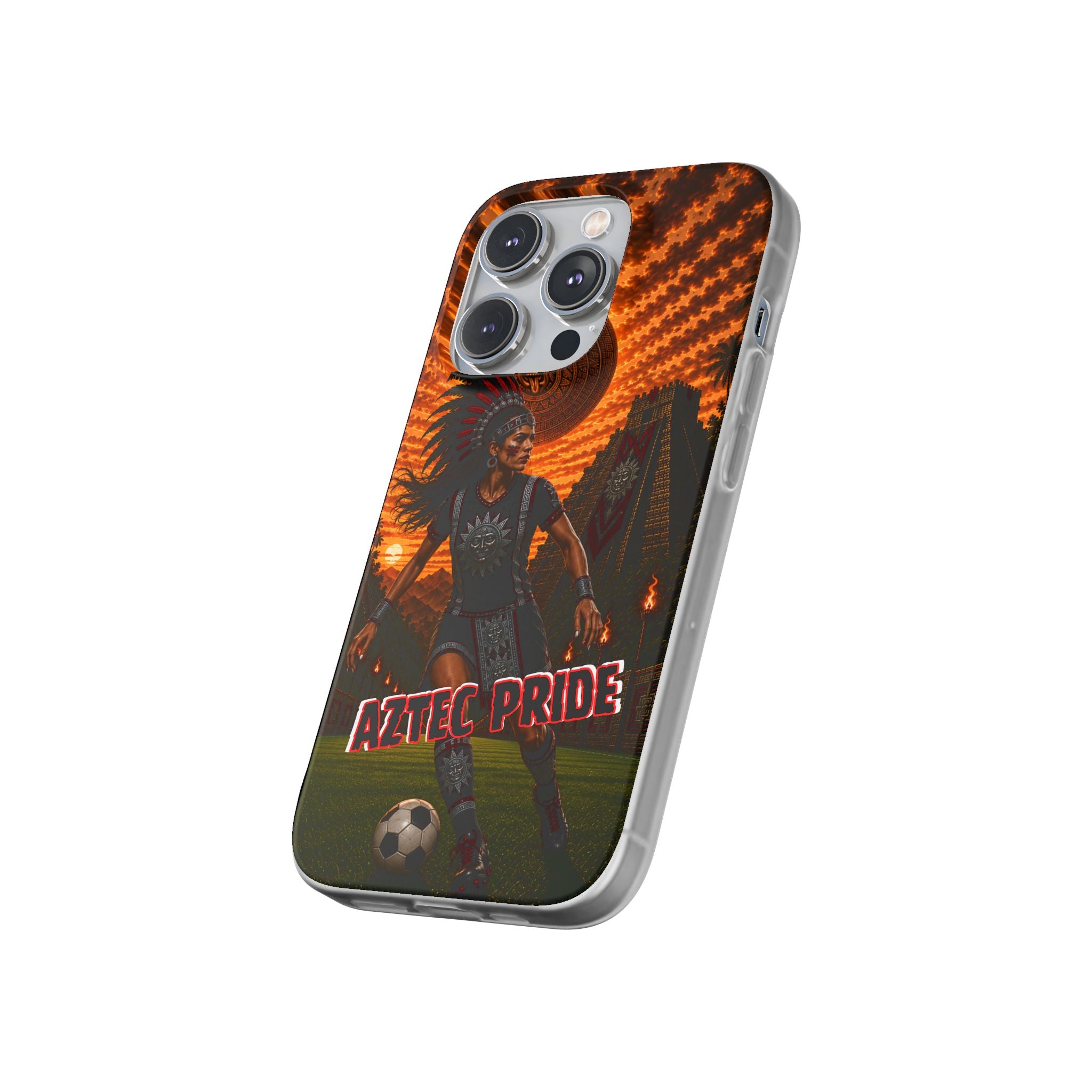 Aztec Soccer Female Warrior – Flexi Phone Case (iPhone & Samsung • Clear TPU • Made & Shipped in the USA • 🚚 FREE USA Shipping • Personalized Option)
