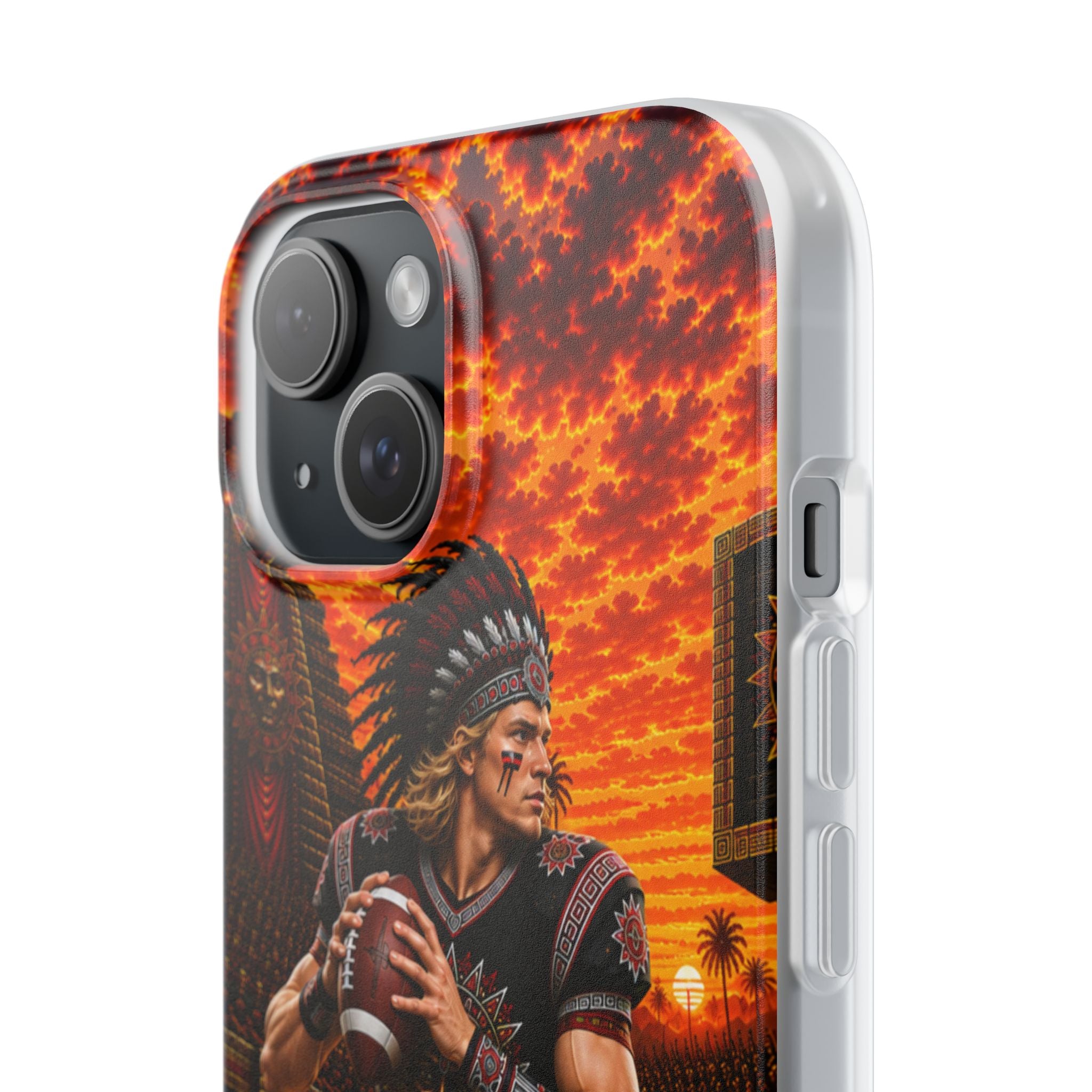 Aztec Football Warrior – Flexi Phone Case (iPhone & Samsung • Clear TPU • Made & Shipped in the USA • 🚚 FREE USA Shipping • Personalized Option)