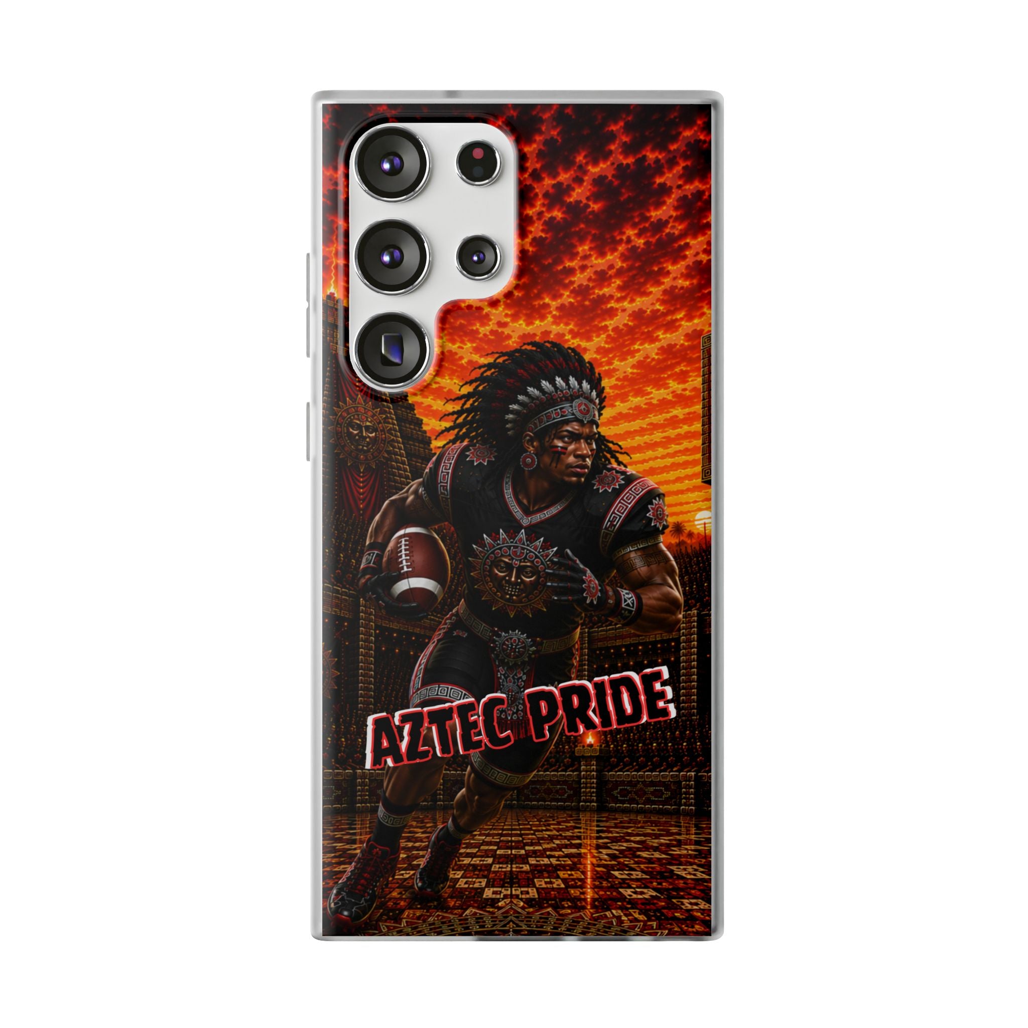 Aztec Football Warrior – Flexi Phone Case (iPhone & Samsung • Clear TPU • Made & Shipped in the USA • 🚚 FREE USA Shipping • Personalized Option)