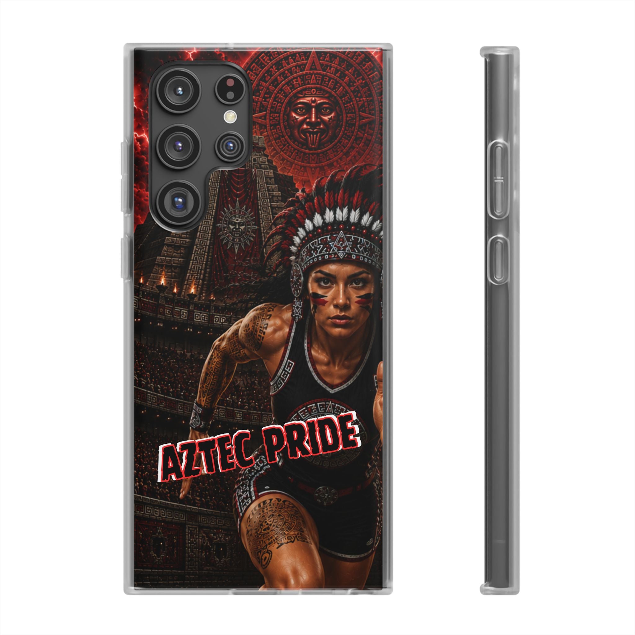 Aztec Track & Field Female Warrior – Flexi Phone Case (iPhone & Samsung • Clear TPU • Made & Shipped in the USA • 🚚 FREE USA Shipping • Personalized Option)
