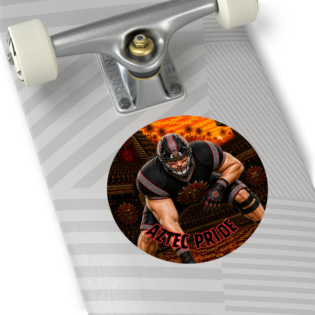 Aztec Football O-Line Warrior Round Vinyl Sticker 2”–6” | Made & Shipped in the USA • 🚚 FREE USA Shipping • Personalized Option
