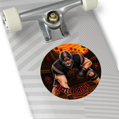 Aztec Football O-Line Warrior Round Vinyl Sticker 2”–6” | Made & Shipped in the USA • 🚚 FREE USA Shipping • Personalized Option