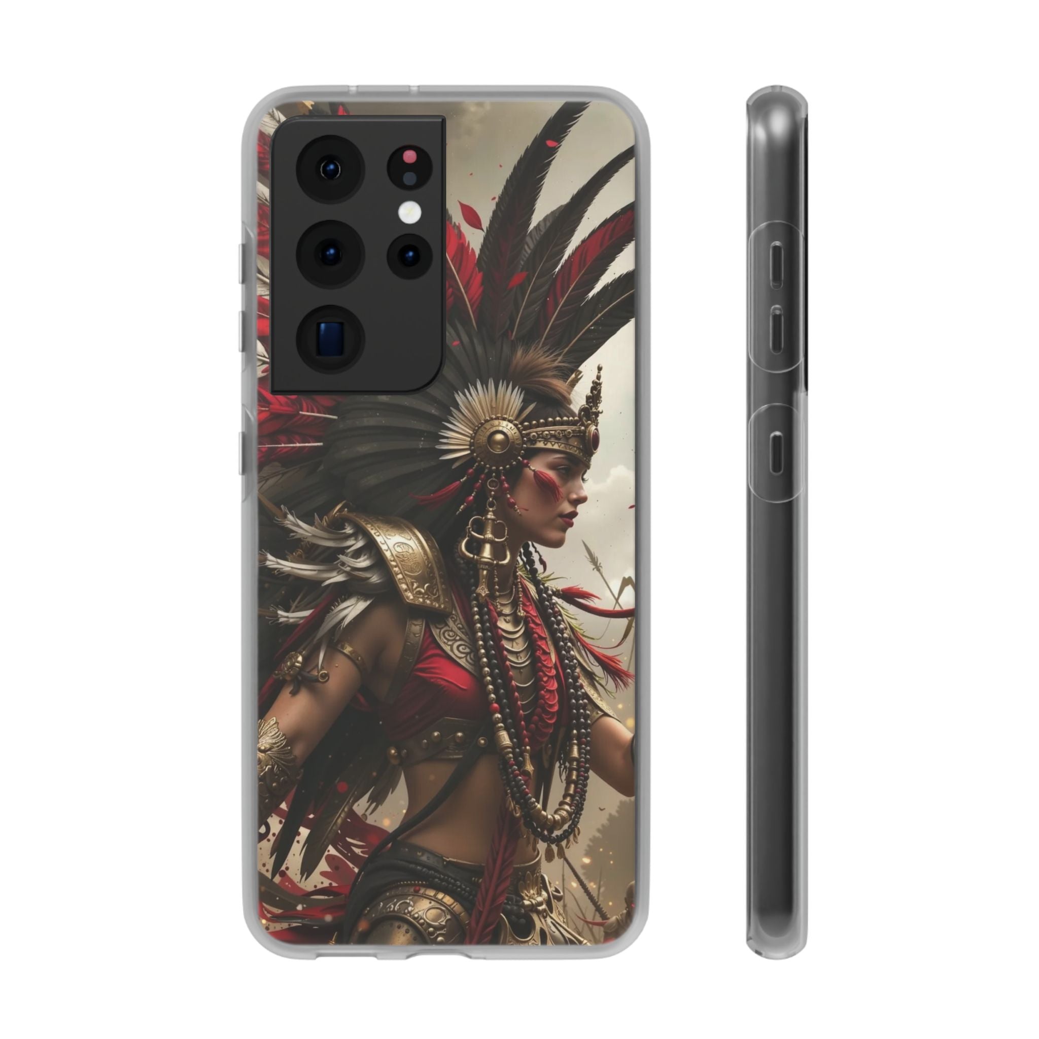 Aztec Warrior Queen – Flexi Phone Case (iPhone & Samsung • Clear TPU • Made in USA • Personalized Option)