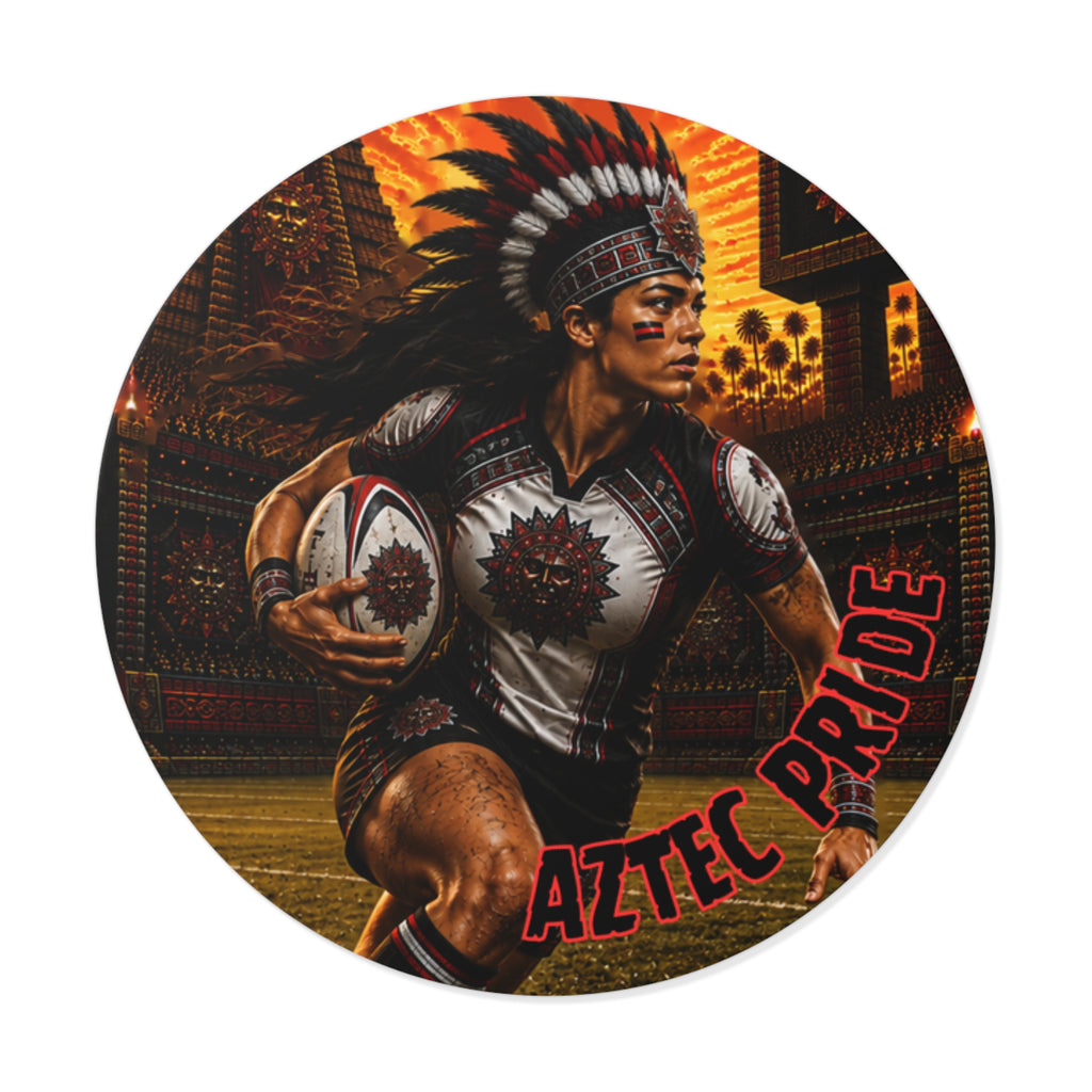 Aztec Rugby Female Warrior Round Vinyl Sticker 2”–6” | Made & Shipped in the USA • 🚚 FREE USA Shipping • Personalized Option