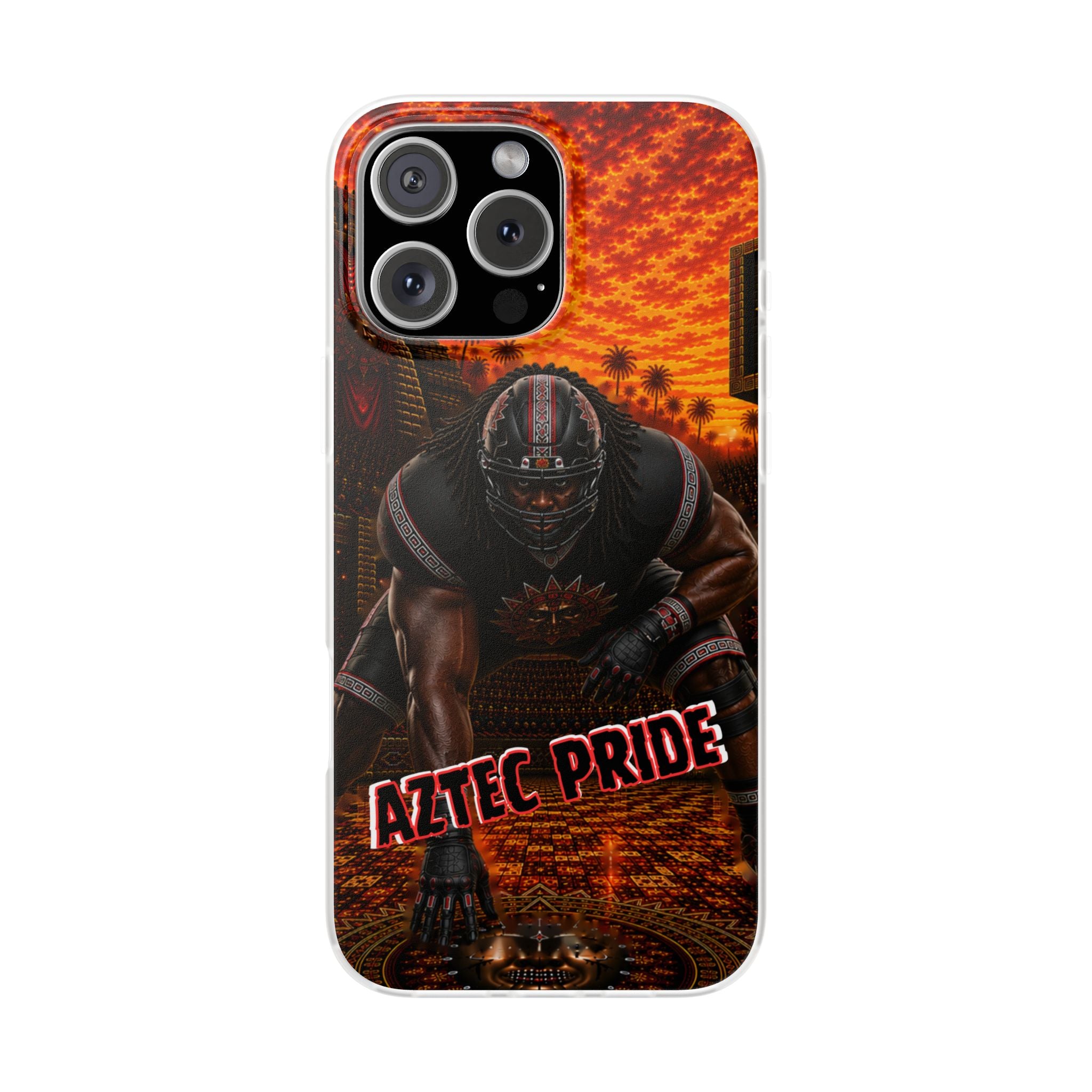 Aztec Football Warrior – Flexi Phone Case (iPhone & Samsung • Clear TPU • Made & Shipped in the USA • 🚚 FREE USA Shipping • Personalized Option)