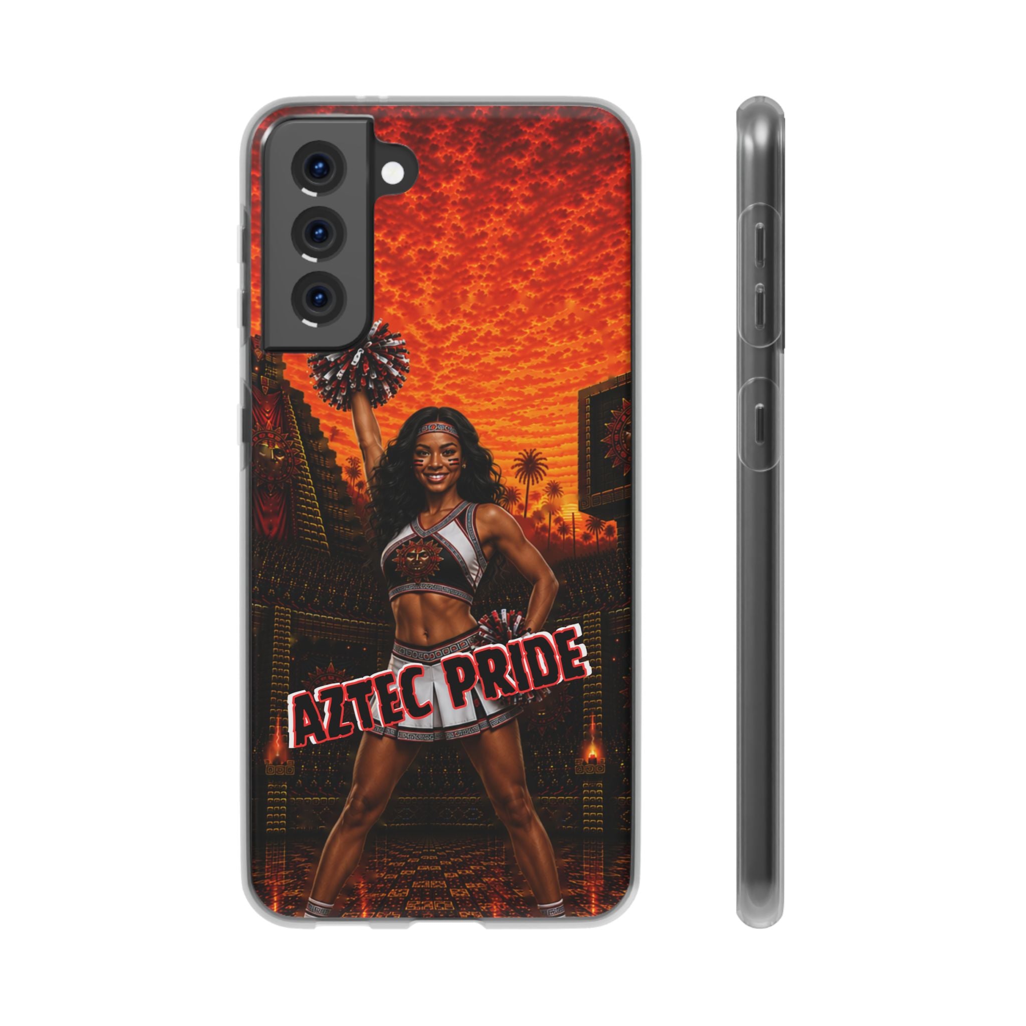 Aztec Cheerleader Warrior – Flexi Phone Case (iPhone & Samsung • Clear TPU • Made & Shipped in the USA • 🚚 FREE USA Shipping • Personalized Option)